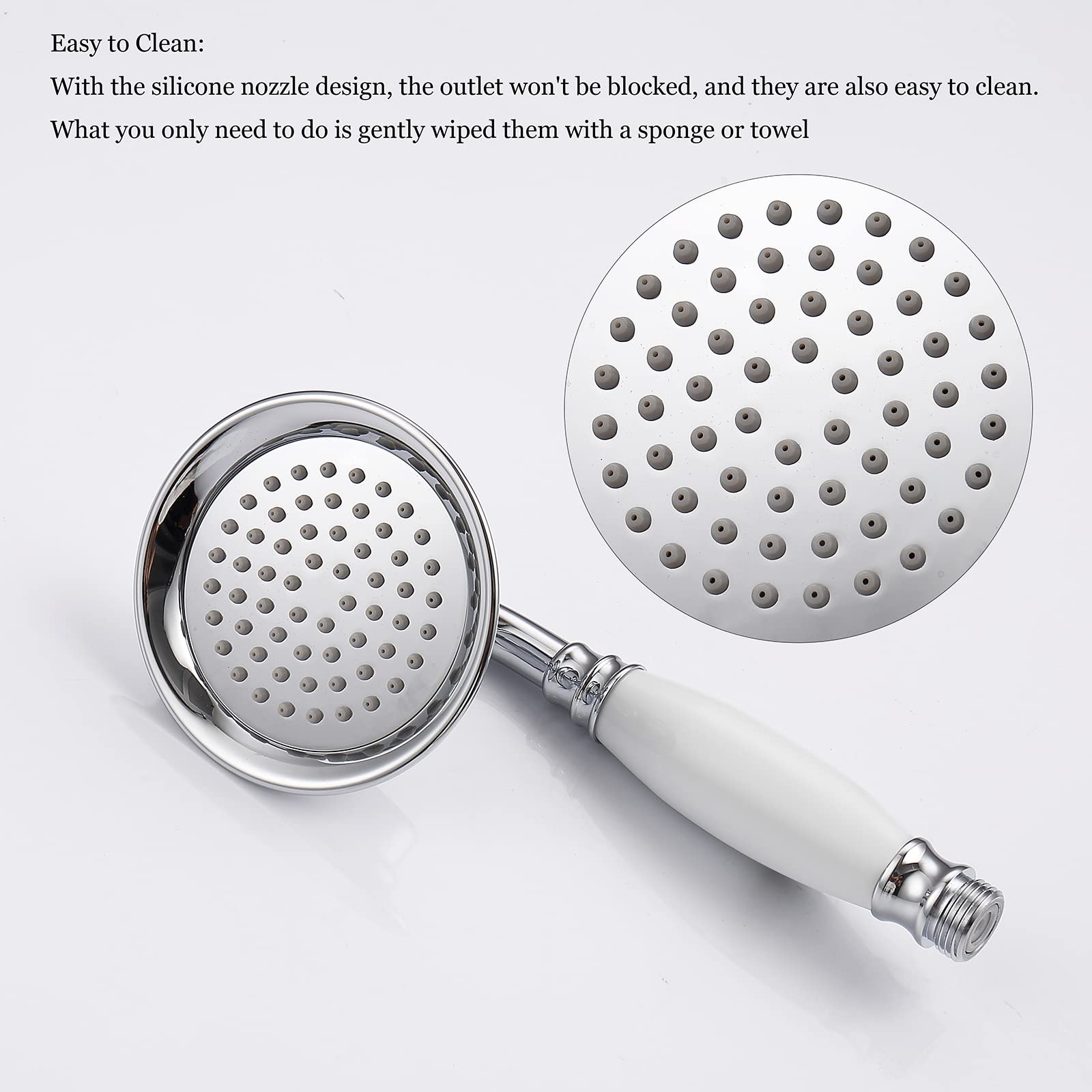 Soffione Doccia Anticalcare Doccia a Mano a Parete Ottone Manopola Doccia Manico Singolo Acqua Calda e Fredda Soffione a Mano con Tubo Doccia e Supporto Doccia,White Chrome