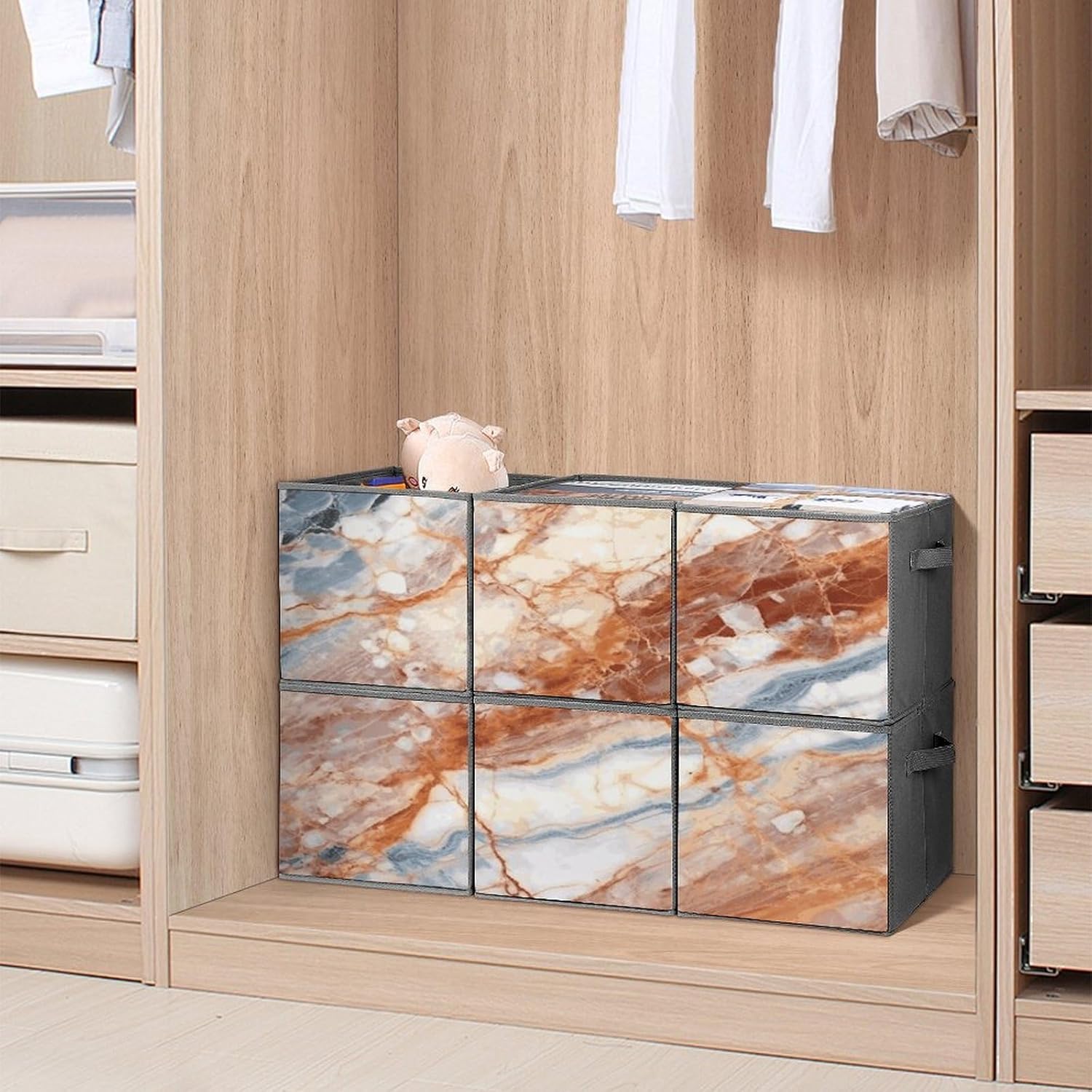 Marble Storage Cubes Set of 6 Storage Bins with Handles Collapsible Storage Basket Fabric Storage Box for Shelves Large Closet Shelf Organizer for Organization 11 Inch