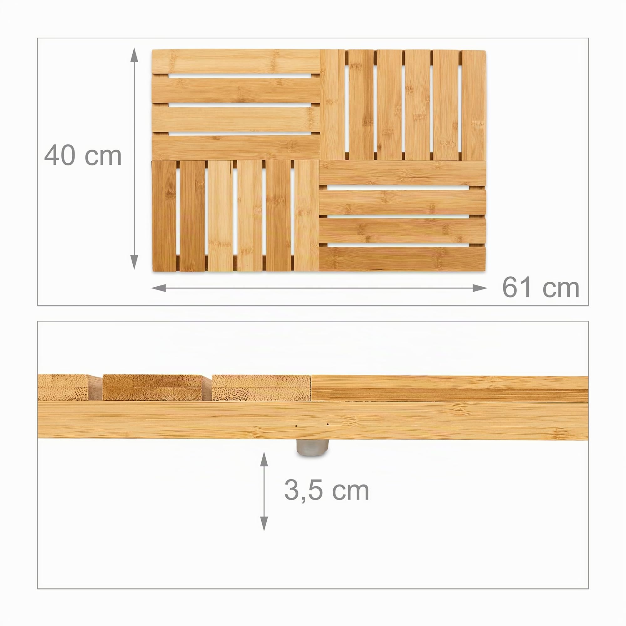 Relaxdays Tapis de Bain en Bambou, 61x40 cm, caillebotis pour Sauna, Baignoire, Piscine, antidérapant, Nature