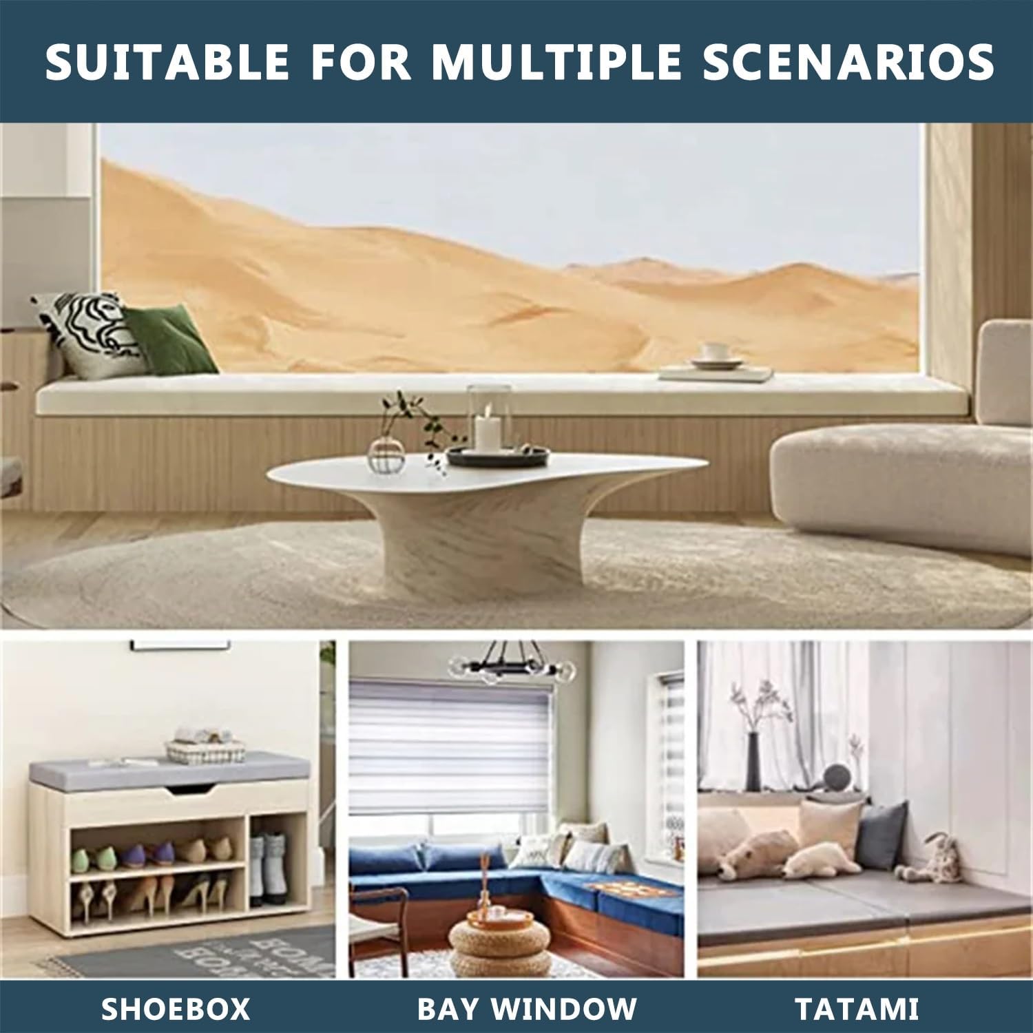 屋外ガーデンベンチクッション 130x35x5cm 高密度メモリーフォーム 洗えるリネン 滑り止め紐付き 屋内家具に最適 ベイウィン