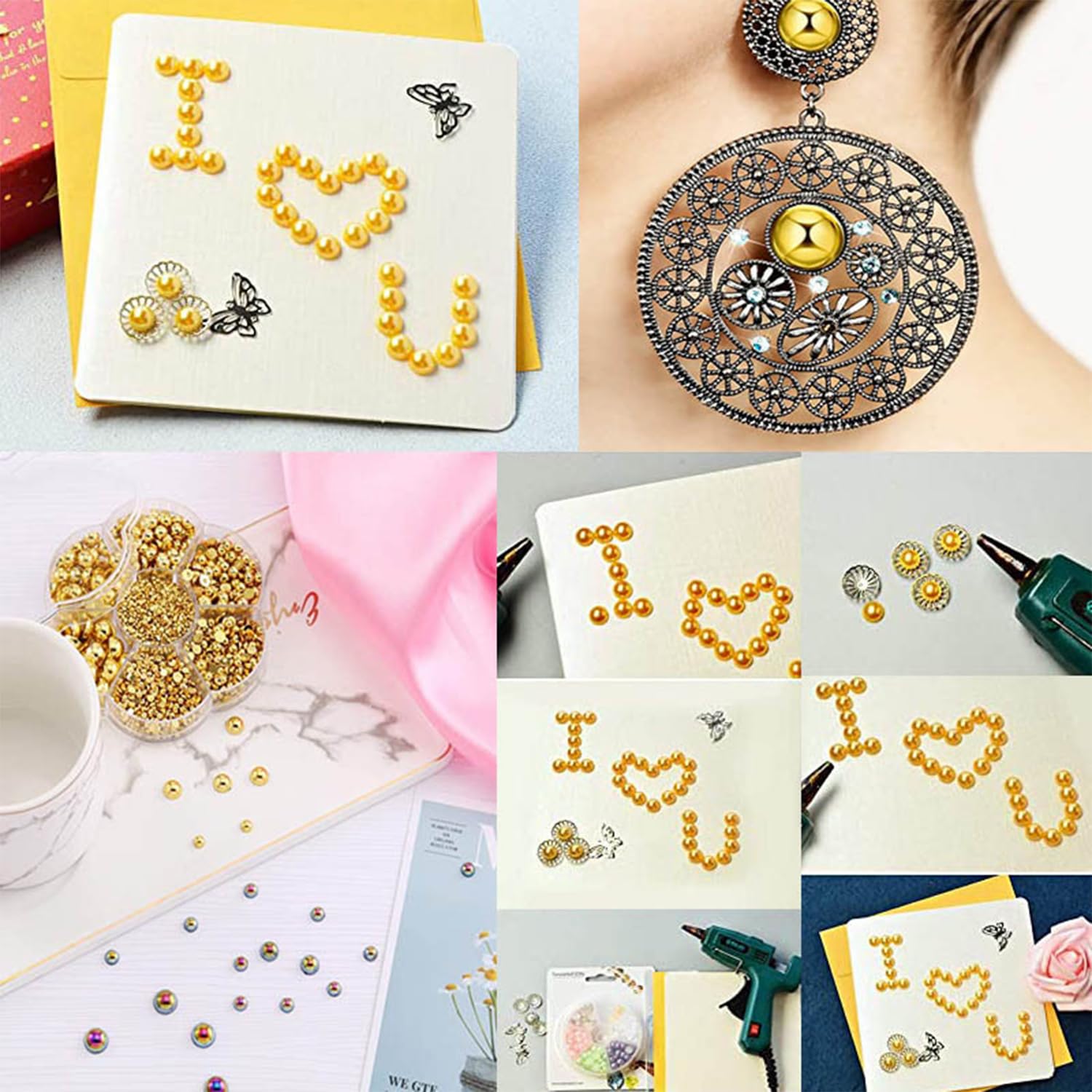 6100 perlas de uñas, perlas de parte trasera plana para manualidades, medias perlas para maquillaje, perlas planas para manualidades, manualidades, abalorios, decoraciones de uñas con pinzas y