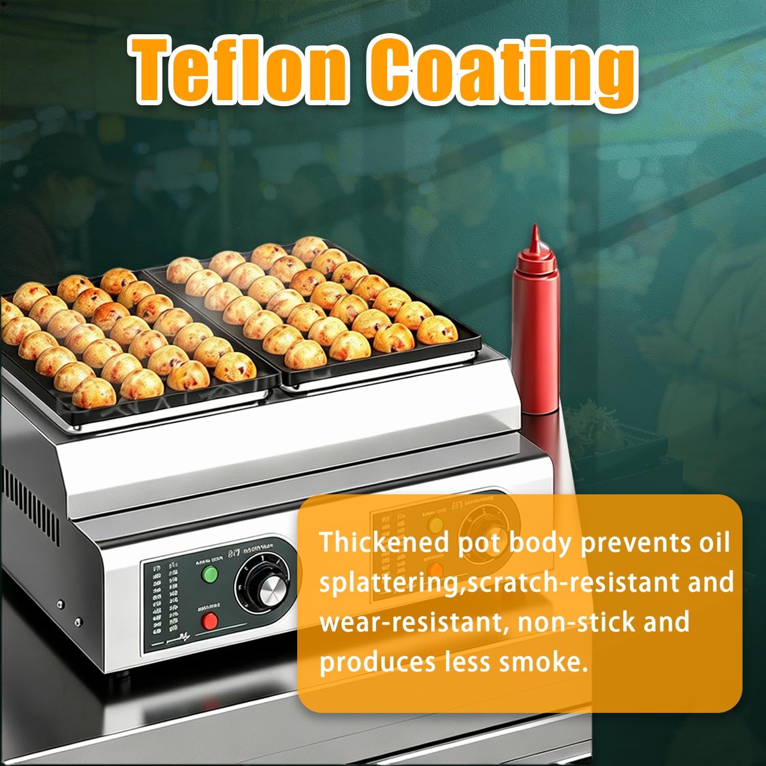 Macchina per Takoyaki a Doppia Piastra, 56 Fori, Professionale, con Controllo Indipendente della Temperatura e Piastra Antiaderente da 4200 W per attività Commerciali