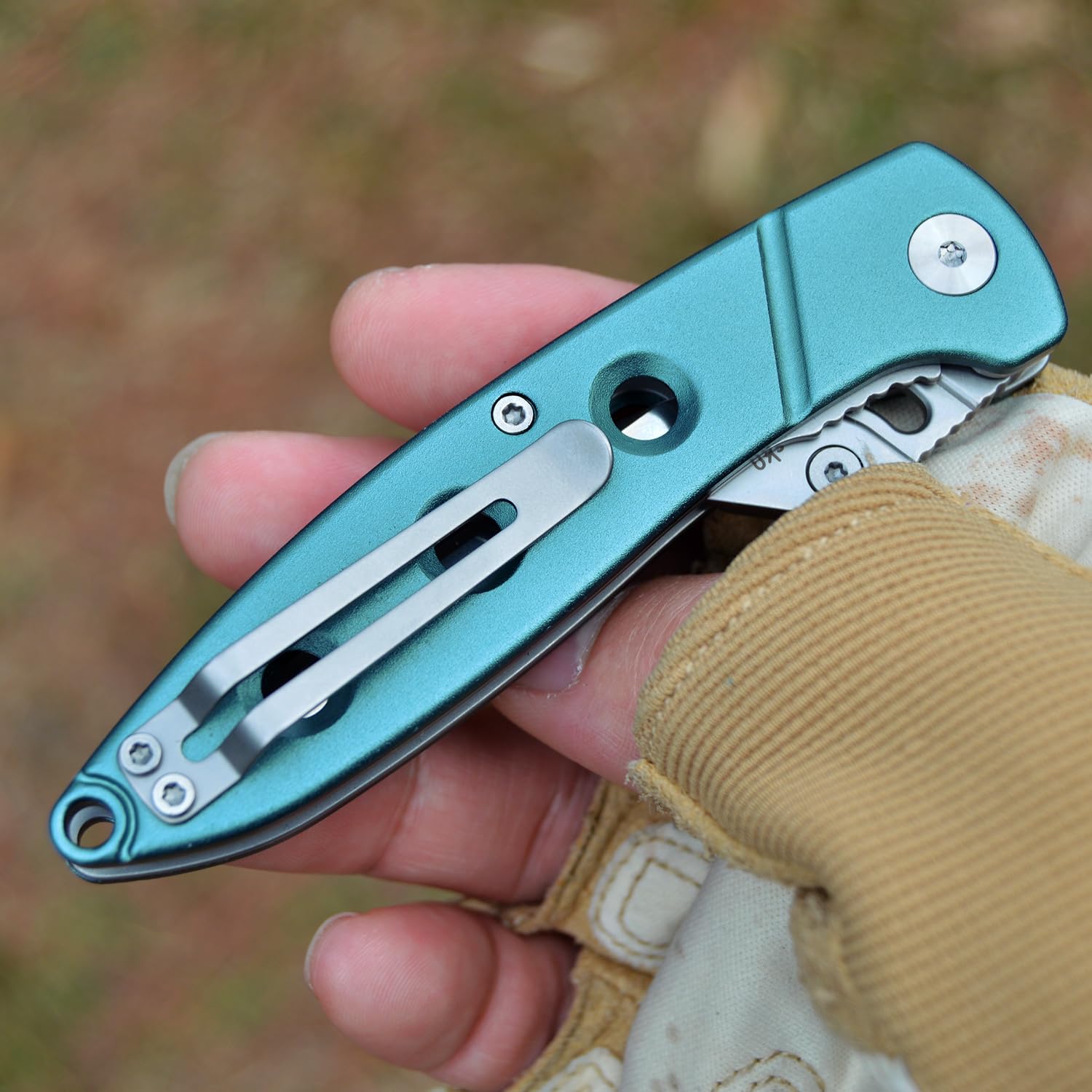 TONIFE Navaja de Bolsillo, EDC cuchillo plegable con clip de bolsillo Mosquetón Funda de nylon y 5 hojas intercambiables, para la supervivencia al aire libre Pesca Senderismo (Cian)