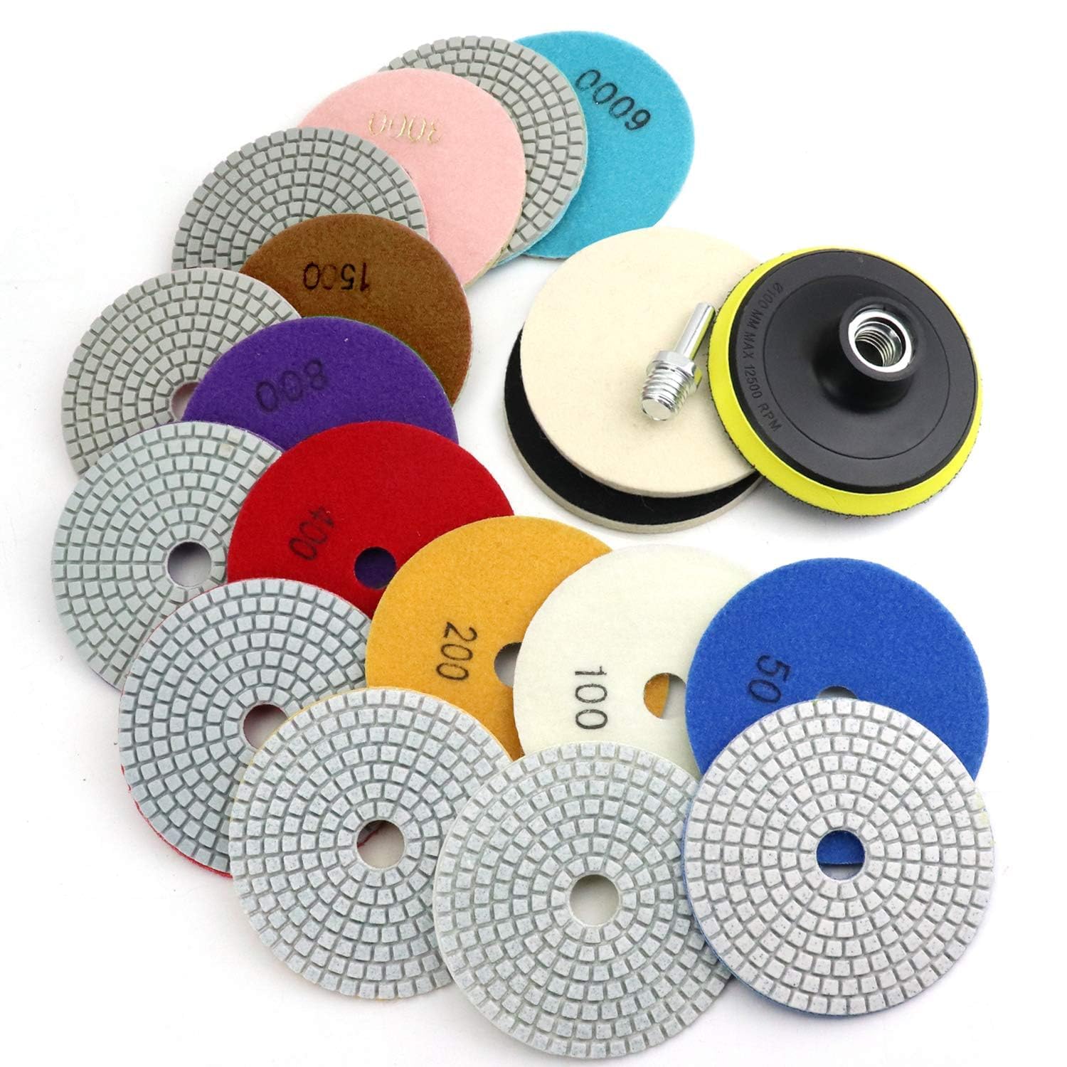 Kit Completo De Polimento Para Granito E Mármore - 12 Peças Com Almofadas De Diamante
