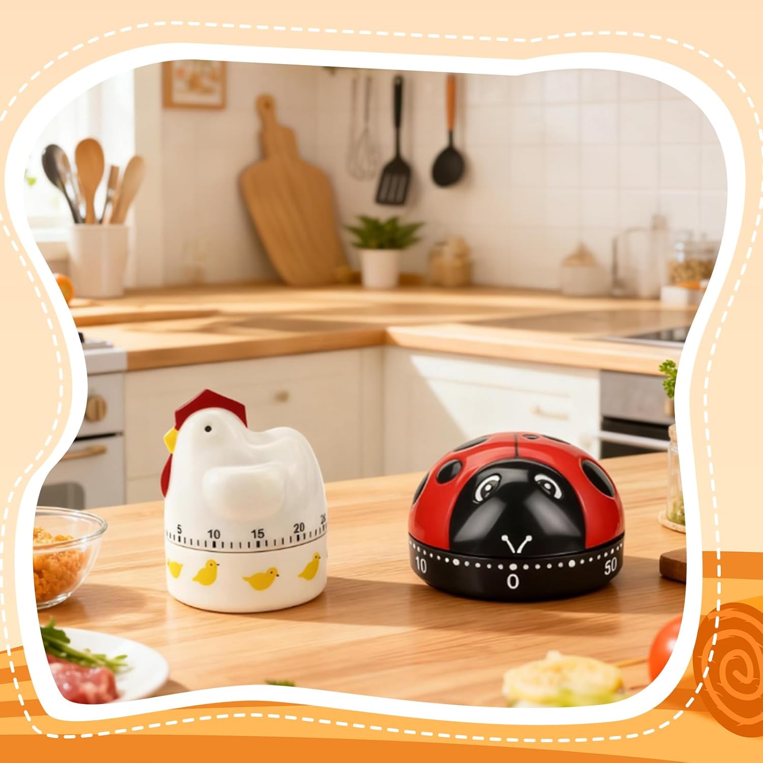 Amylove 4 Pieces Cute Kitchen Timer, Animal Mechanical Manual, Chick, Frog, Duck, Ladybug, 60 Minutes Loud Alarm Egg Windup Timer, for Adults Christmas Home Cooking Baking Fitness Beauty