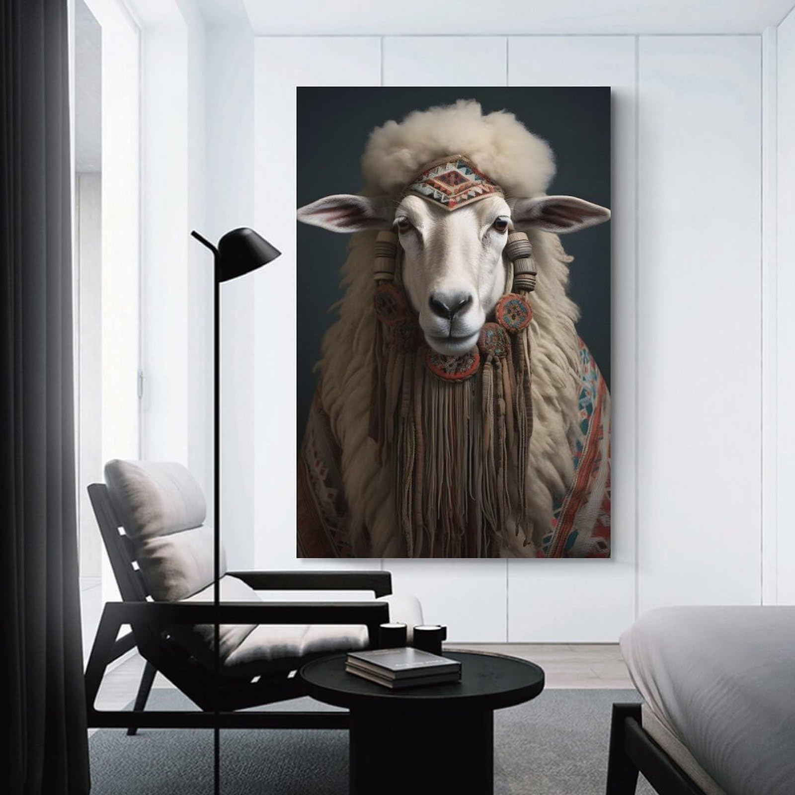 Junmoney Canvas Wall Art Aztec Sheep, 24x36inch(60x90cm), for Corridors, Hallways Or Apartment Entries, Decorative Canvas Styling for Entry Areas