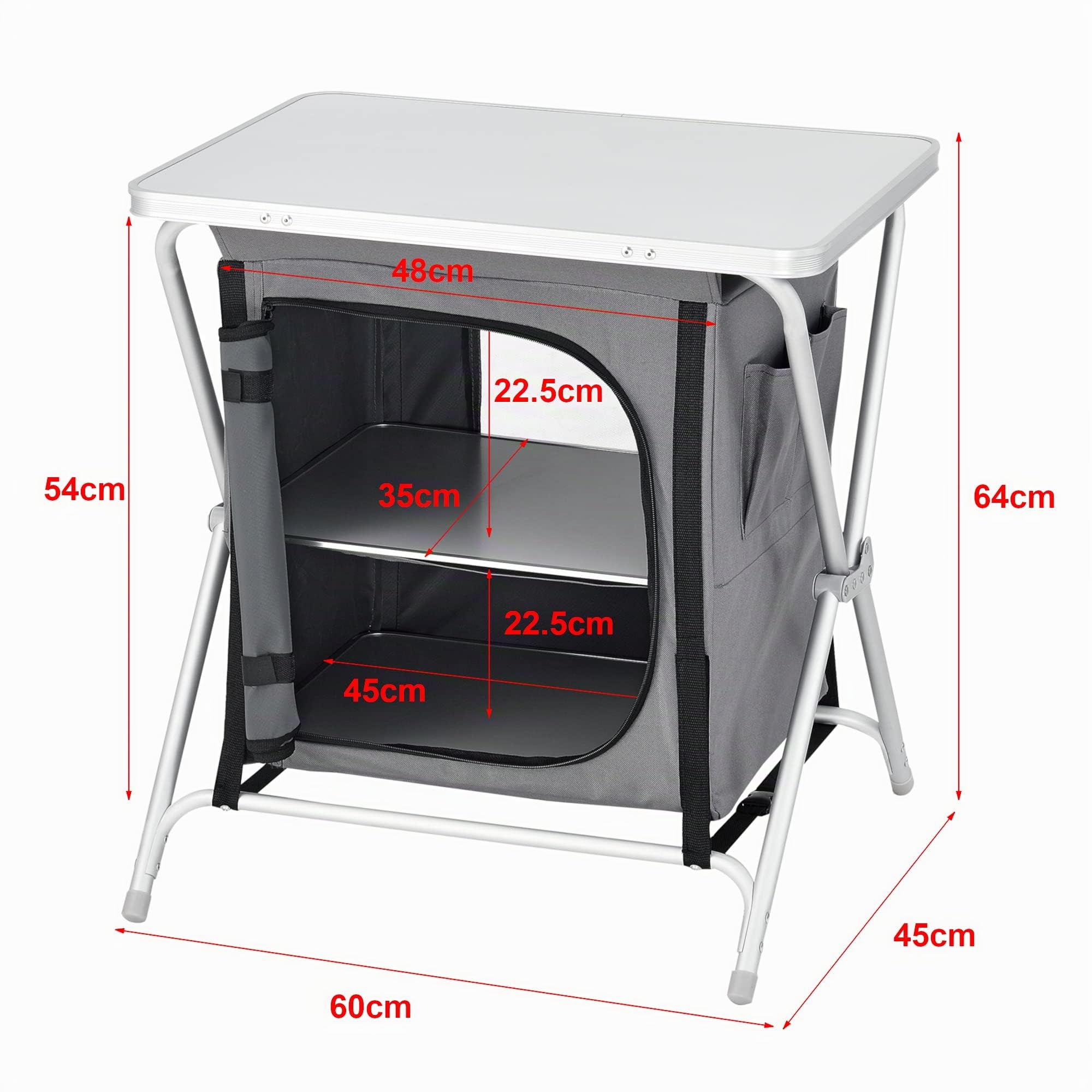 [en.casa] Mueble de Cocina para Camping Tullinge con 2 Estantes Armario de Camping Plegable con 1 Puerta 1 Ventana Bolsa para Transportar Tejido Oxford 600D 64x60x45 cm - Gris Oscuro