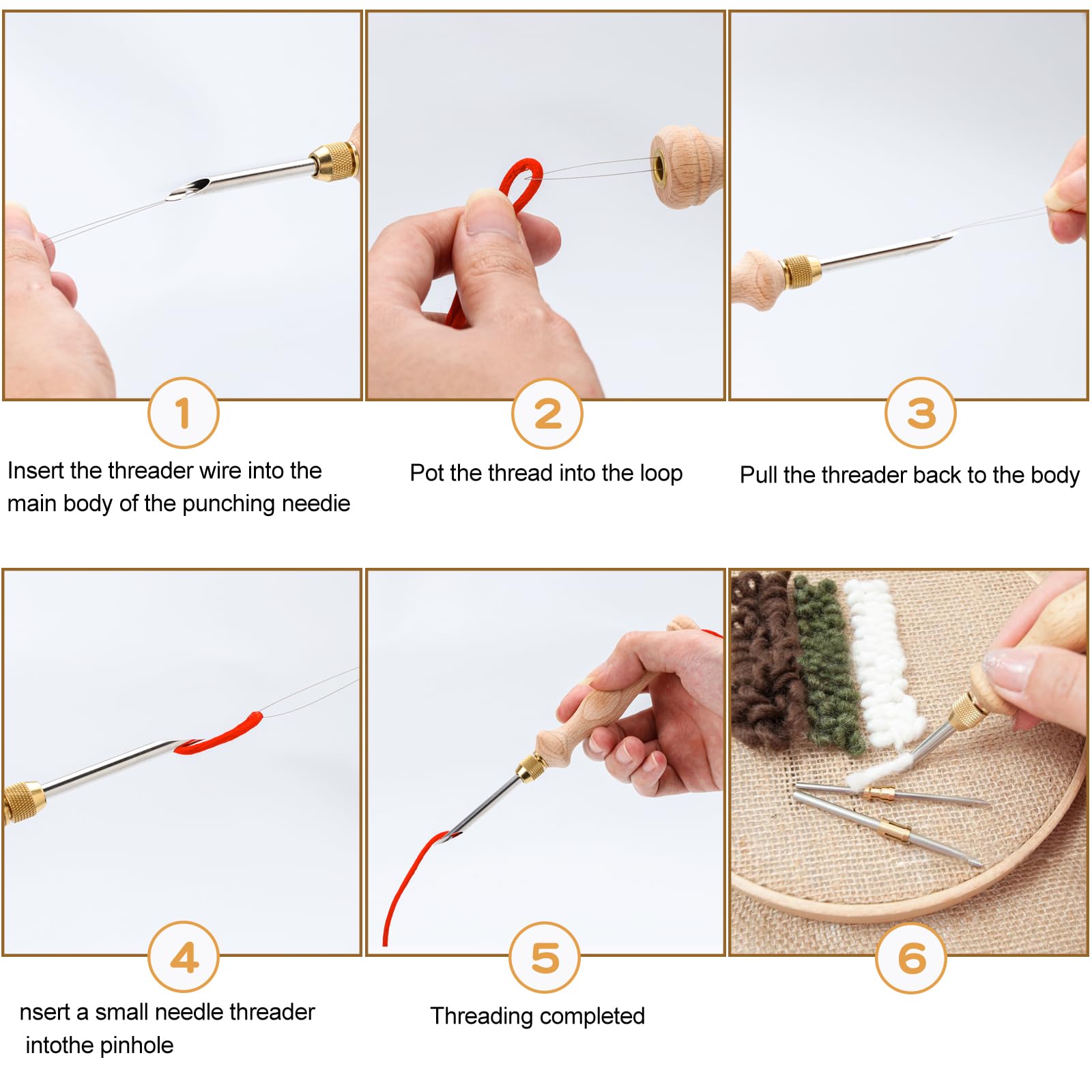 Aiguille à Poinçonner, Outil D'aiguille En Bois – Outils De Broderie – 5/3,5 /2,5/2/1,6 Mm – Kit D'outils De Crochet Pour Broderie, Fil à Broder, Croix, Couture Artisanale