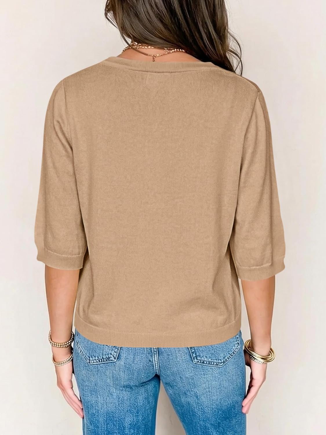 Saodimallsu Womens Half Short Sleeve Cardigans Summer Lightweight Knit V Neck Button Down Casual Sweater Tops - Image 5