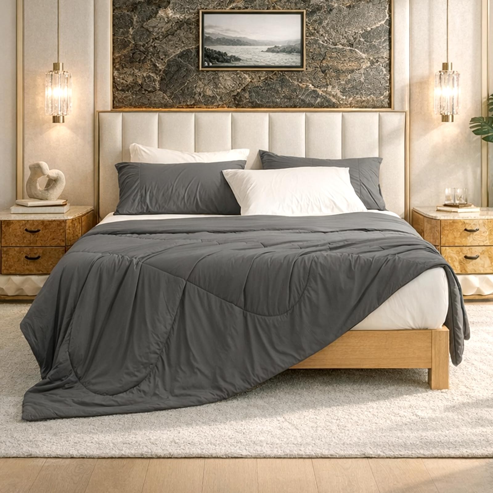 Cozy Bliss Cooling Comforter King Size, Cooling Blankets for Hot Sleepers and Night Sweats, Charcoal Gray Summer Comforter for King Size Bed, Breathable Soft Lightweight Silk Smooth