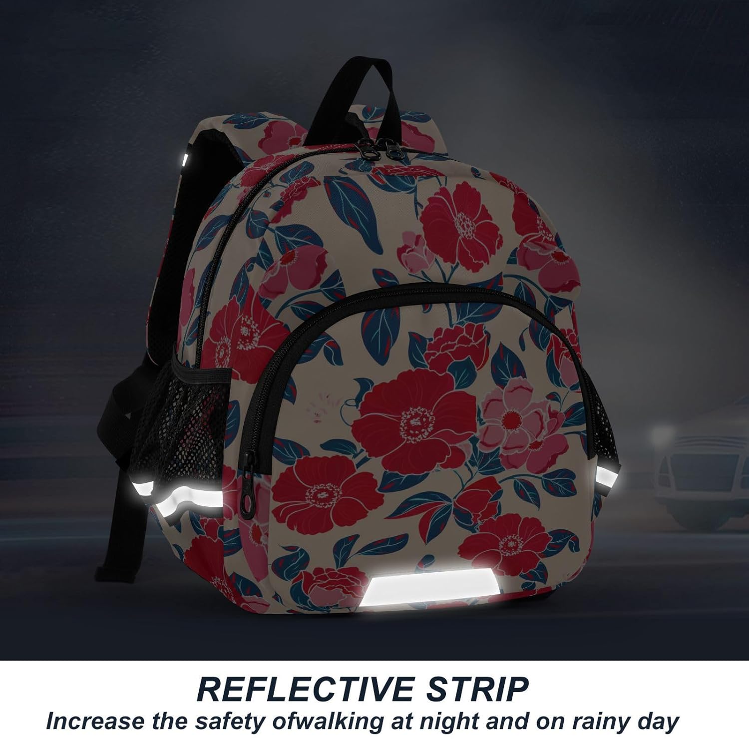 Red Camellia Flower Beige Toddler Harness Backpack for Boys Girls 3-6 Years Kids Backpack with Anti Lost Safety Leash Baby Harness Bookbag for Travel Walking Preschool