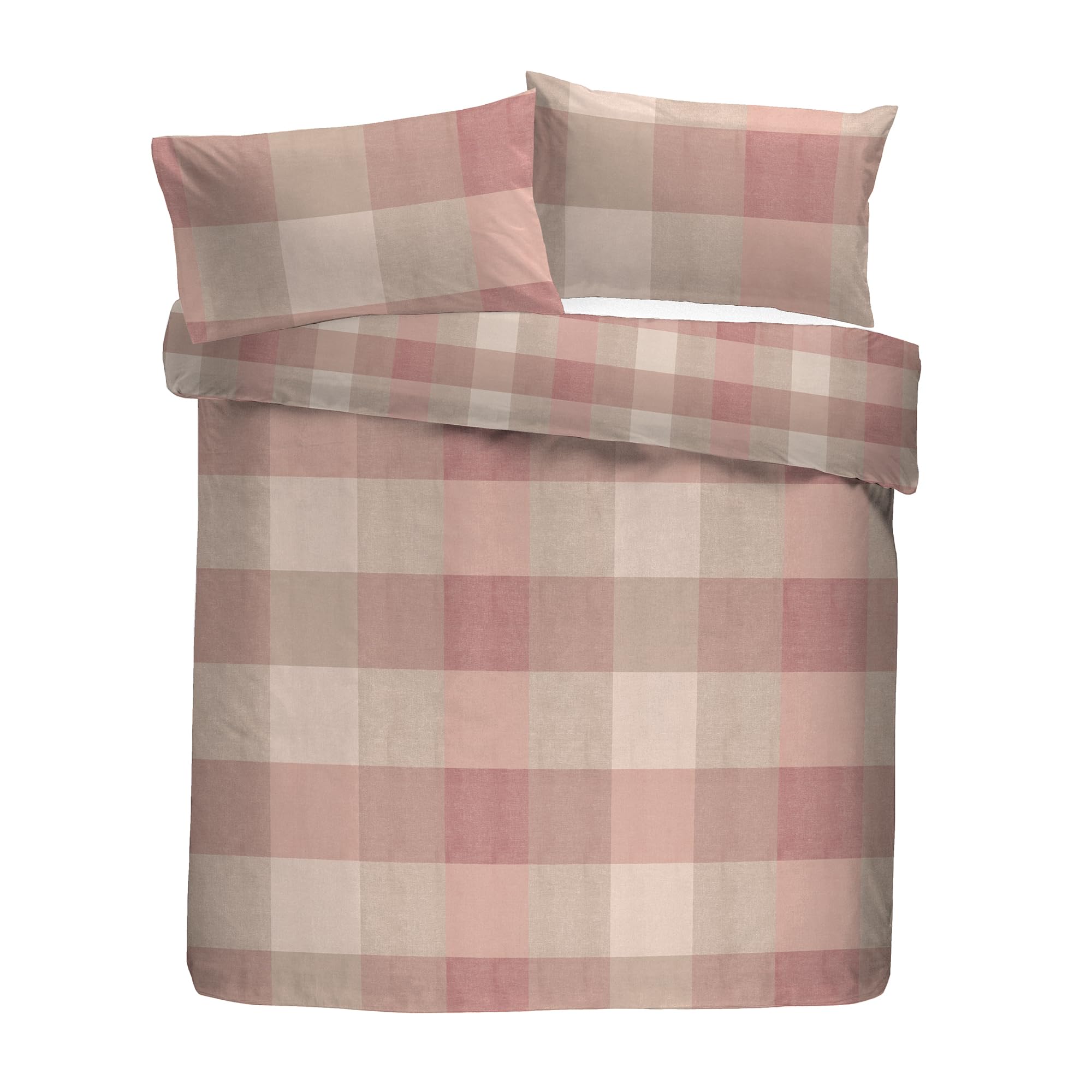 Appletree Hygge Double Duvet Cover Set, 100% Brushed Cotton, 200x200cm, Natural, Check Pattern, Reversible Design, Orange