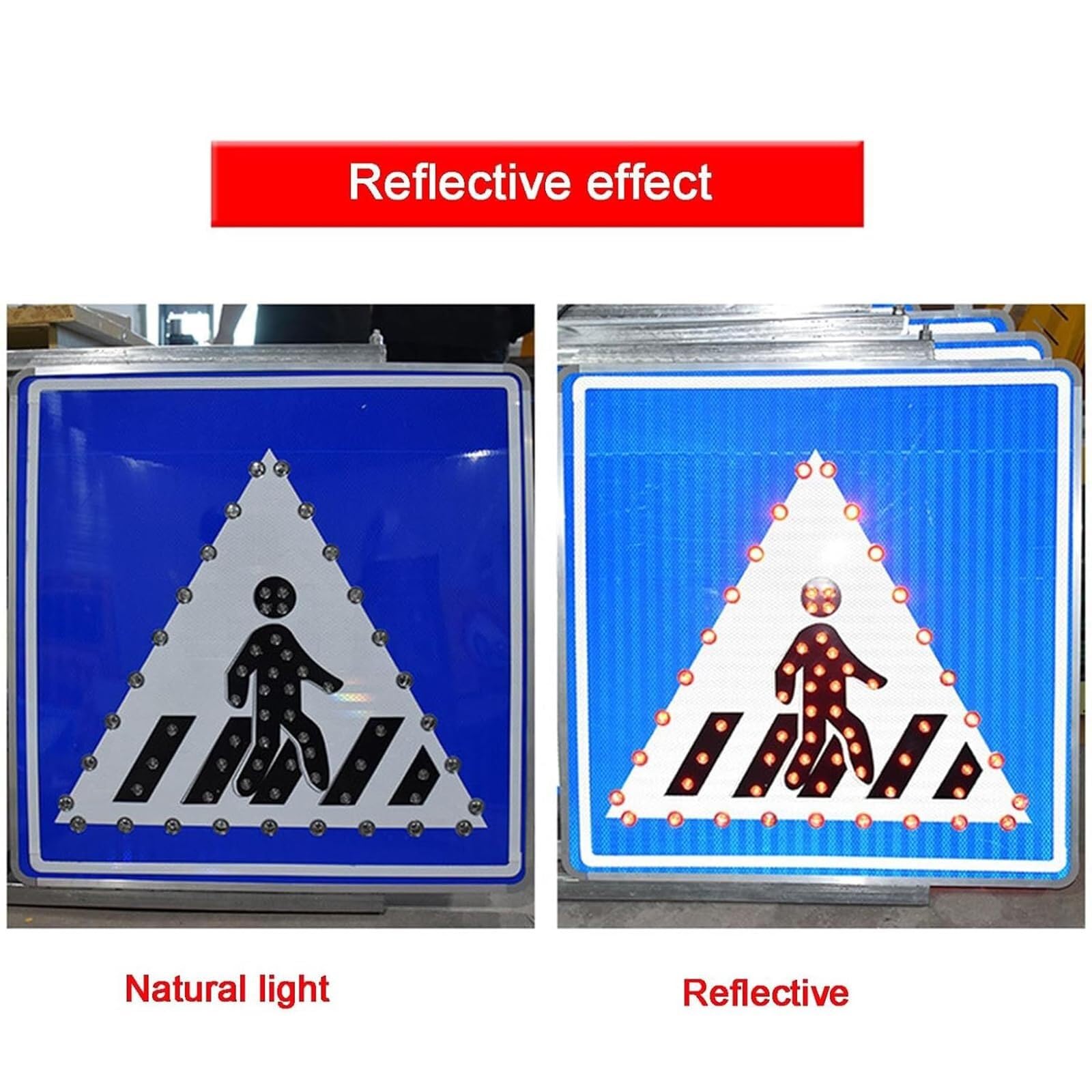 Señal de control de tráfico impermeable con energía solar, luz de cruce de peatones, visibilidad nocturna inteligente, 60 cm para carreteras y seguridad vial