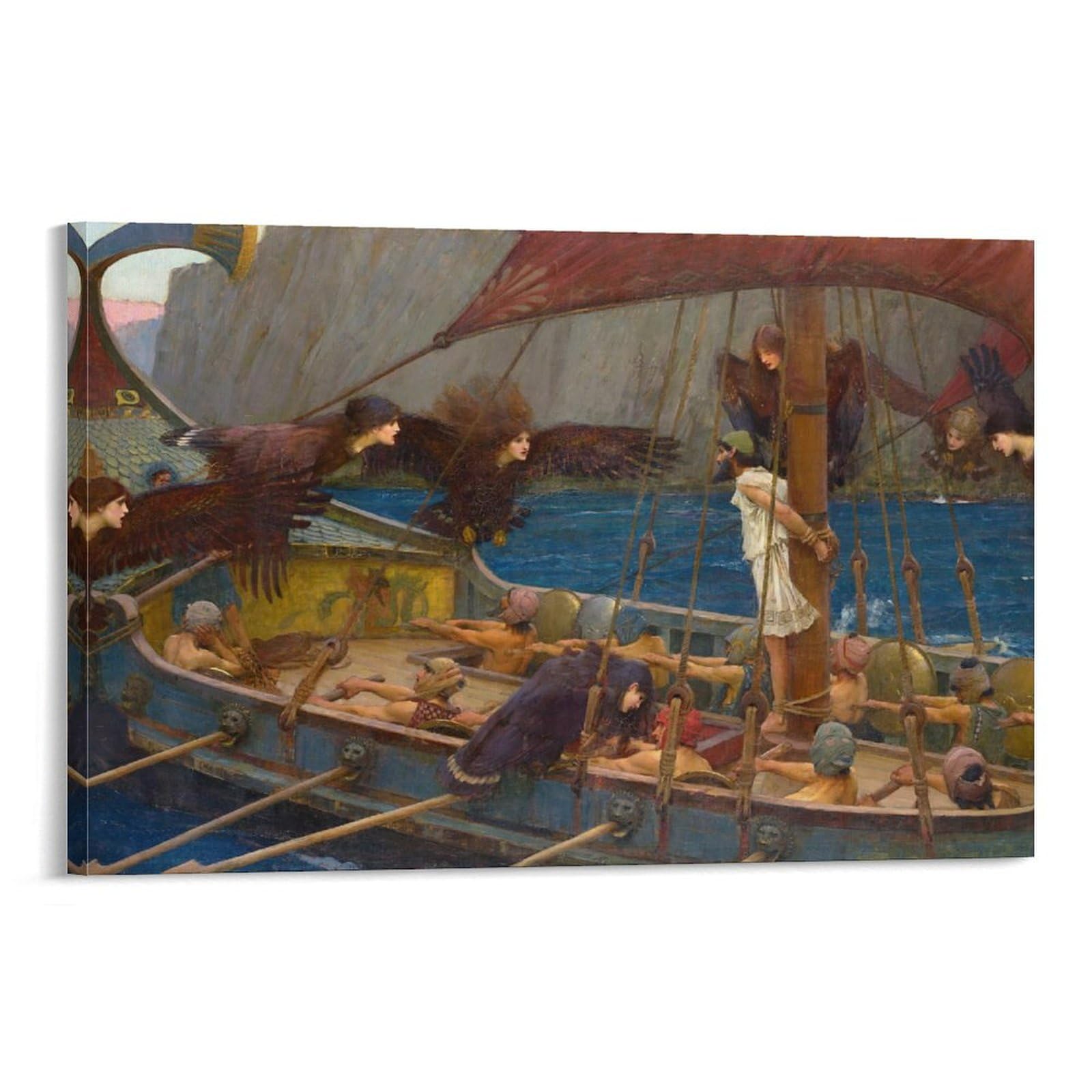 John William Waterhouse Prints 《Ulysses And The Sirens》 Wall Art Poster Wall Art Scroll Canvas Painting Picture Living Room Decor Home 08x12inch(20x30cm)