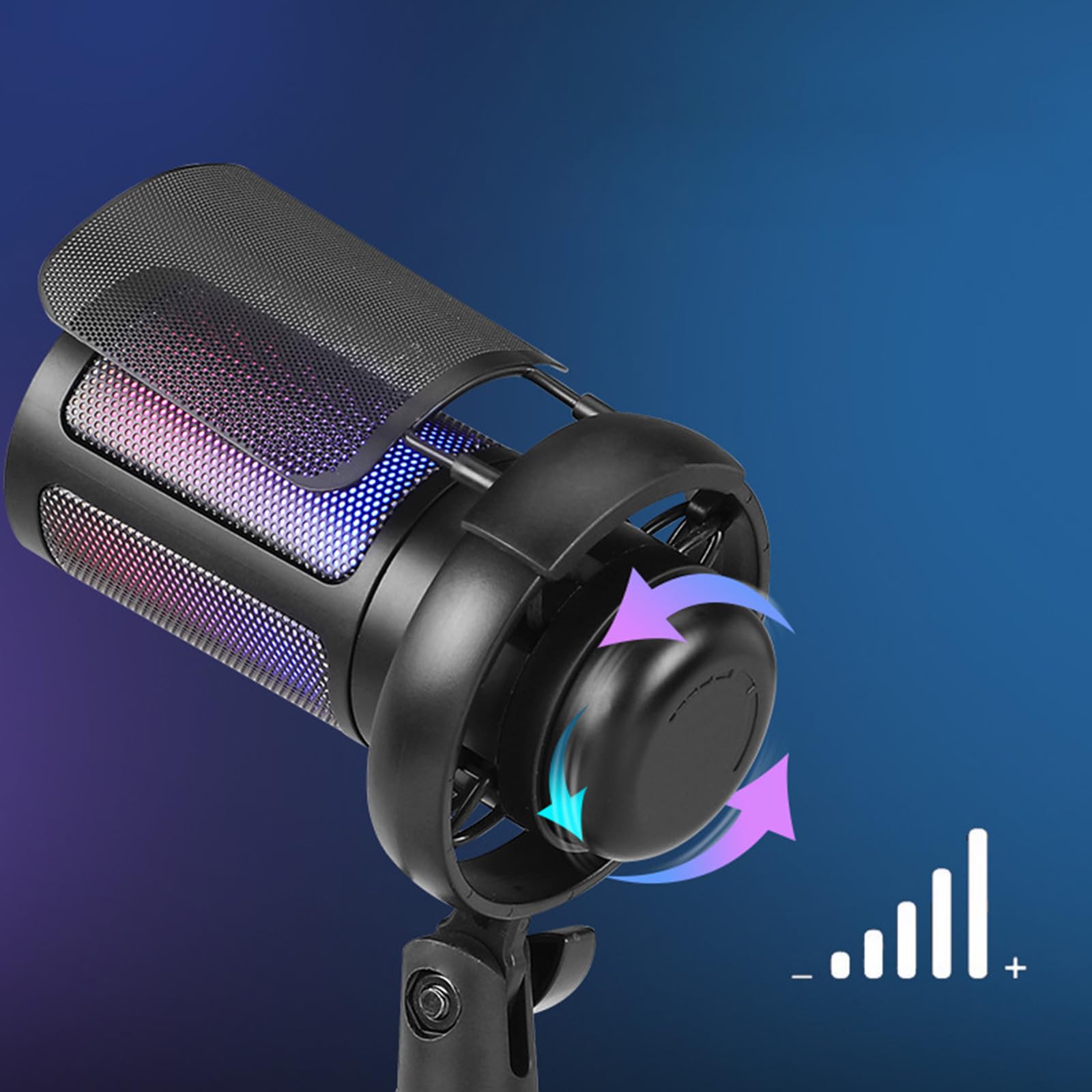 Microfono da gioco regolabile con illuminazione a colori a condensatore Mic 192kHz per PC Laptop Streaming Podcast Canto