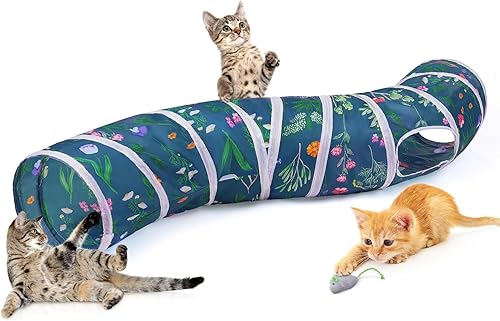Miniatura 12 de Glittme Túnel para gatos, túneles para gatos de interior, cueva de gatos en forma de S con juguetes para gatos, tubos plegables para gatos y túneles