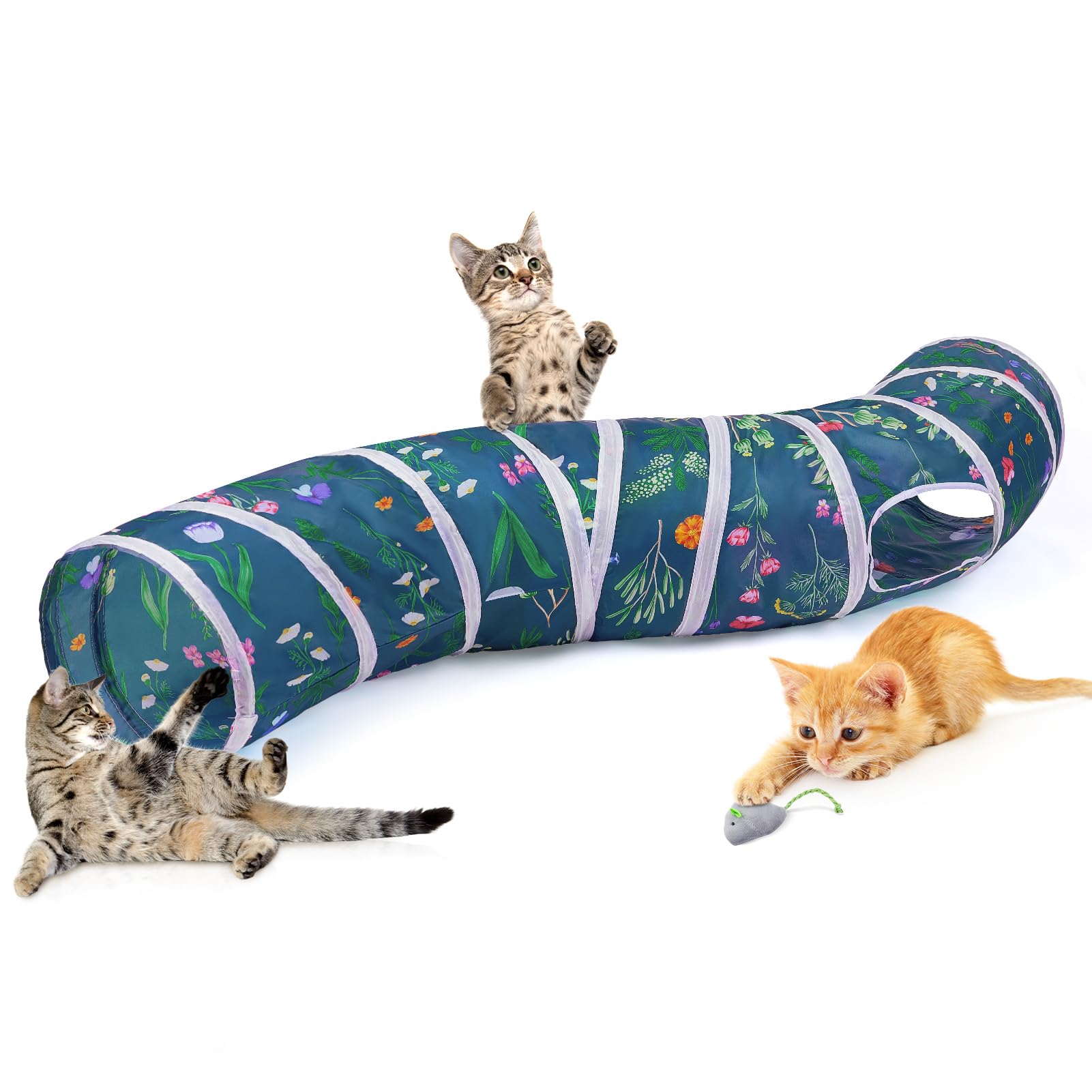 Glittme Túnel para gatos, túneles para gatos de interior, cueva de gato Peekaboo en forma de S con juguetes para gatos, tubos plegables para gatos y túneles para gatos, conejo, cachorro, cobaya