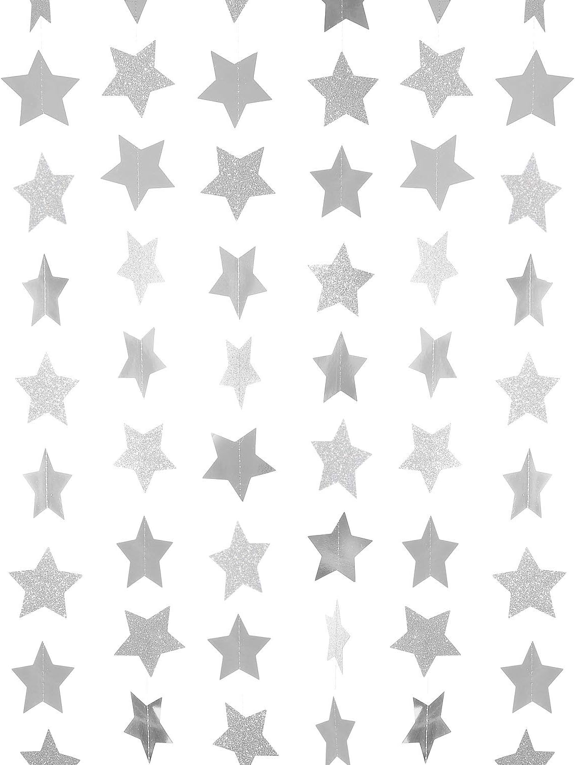 Silver Glitter Star Garland Reflective Paper Party Streamers Twinkle Star Banner