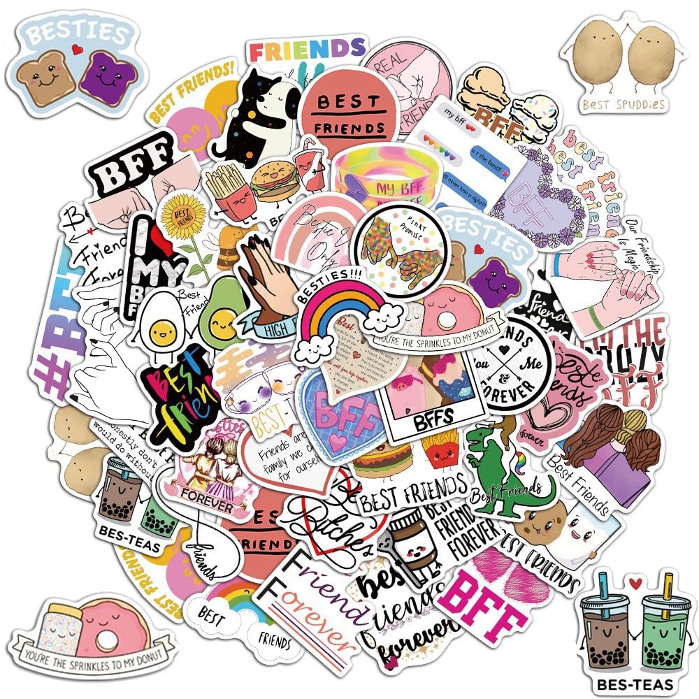 NADUSEP Friendship Stickers, 50Pcs Best Friends Forever Aesthetic Stickers Decals for Adult Teen Kids, Cute Friends Stickers Pack for Laptop Water Bottle Luggage Skateboard Bumper Car