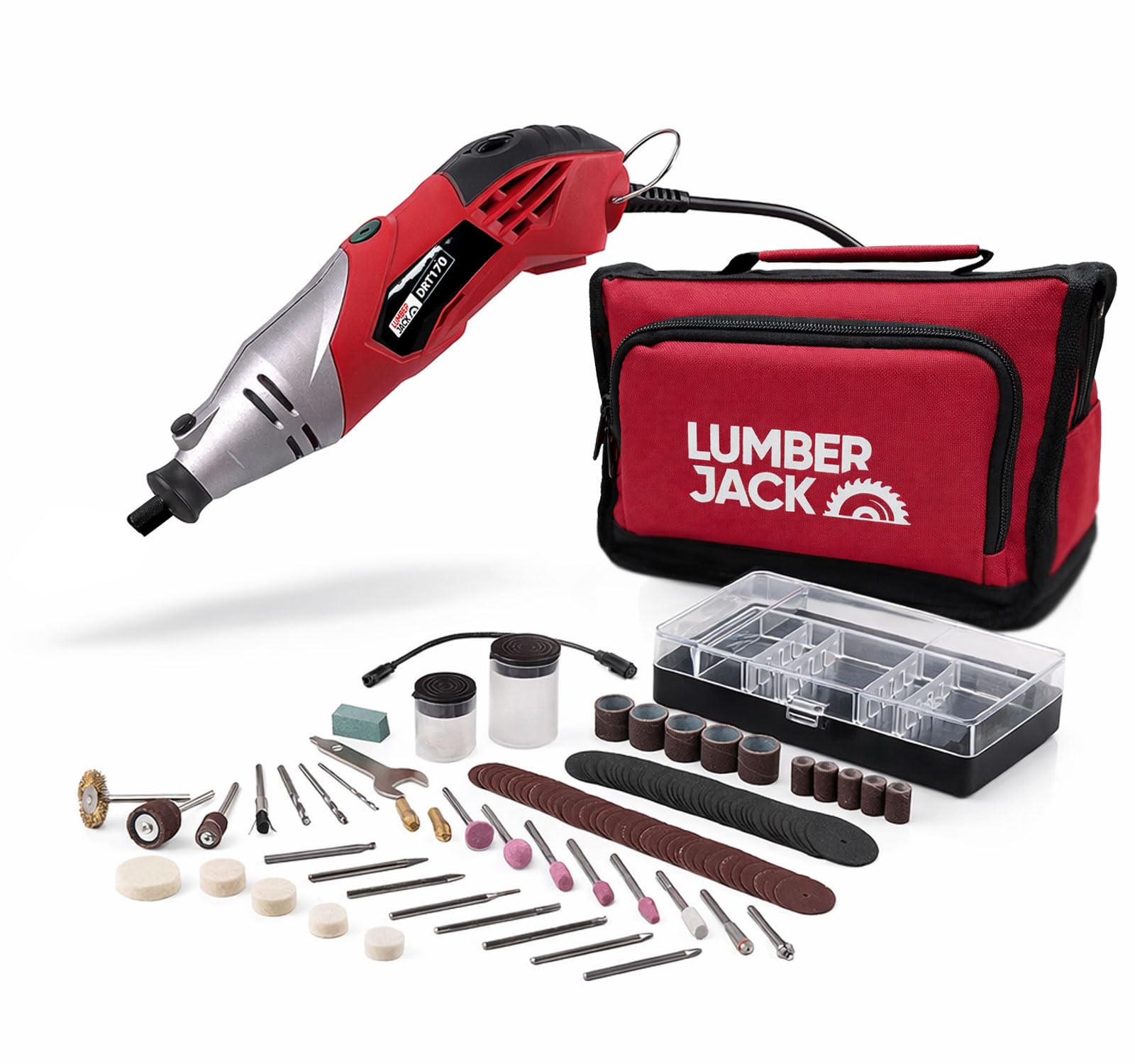 Lumber Jack Red 170W Rotary Tool Set With 120 Accessories Variable Speed 8000-35000 Rpm Polishing, Shaping, Drilling & Sanding Home Improvement & Crafts