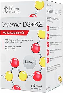 Witamina D3 5000 IU + K2 MK-7 All-Trans – 240 kapsułek softgel | 125 µg D3 i 100 µg K2 w kapsułce; olej lniany, żelatyna