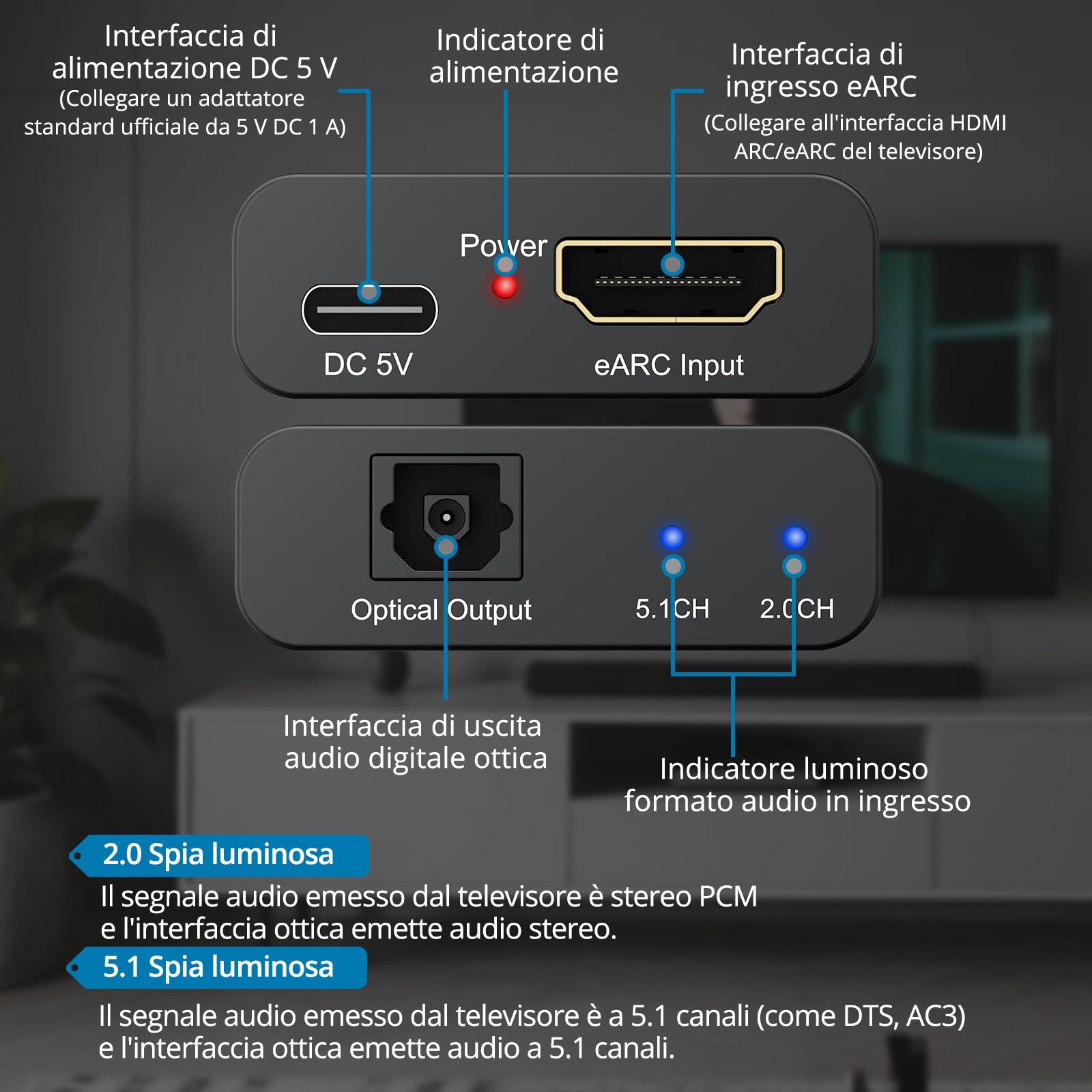 AUTOUTLET Convertitore SPDIF a 3,5 mm E eARC/ARC a Ottico