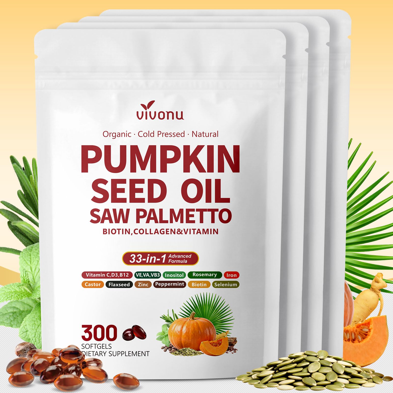 VivoNu Pumpkin Seed Oil with Saw Palmetto Capsules