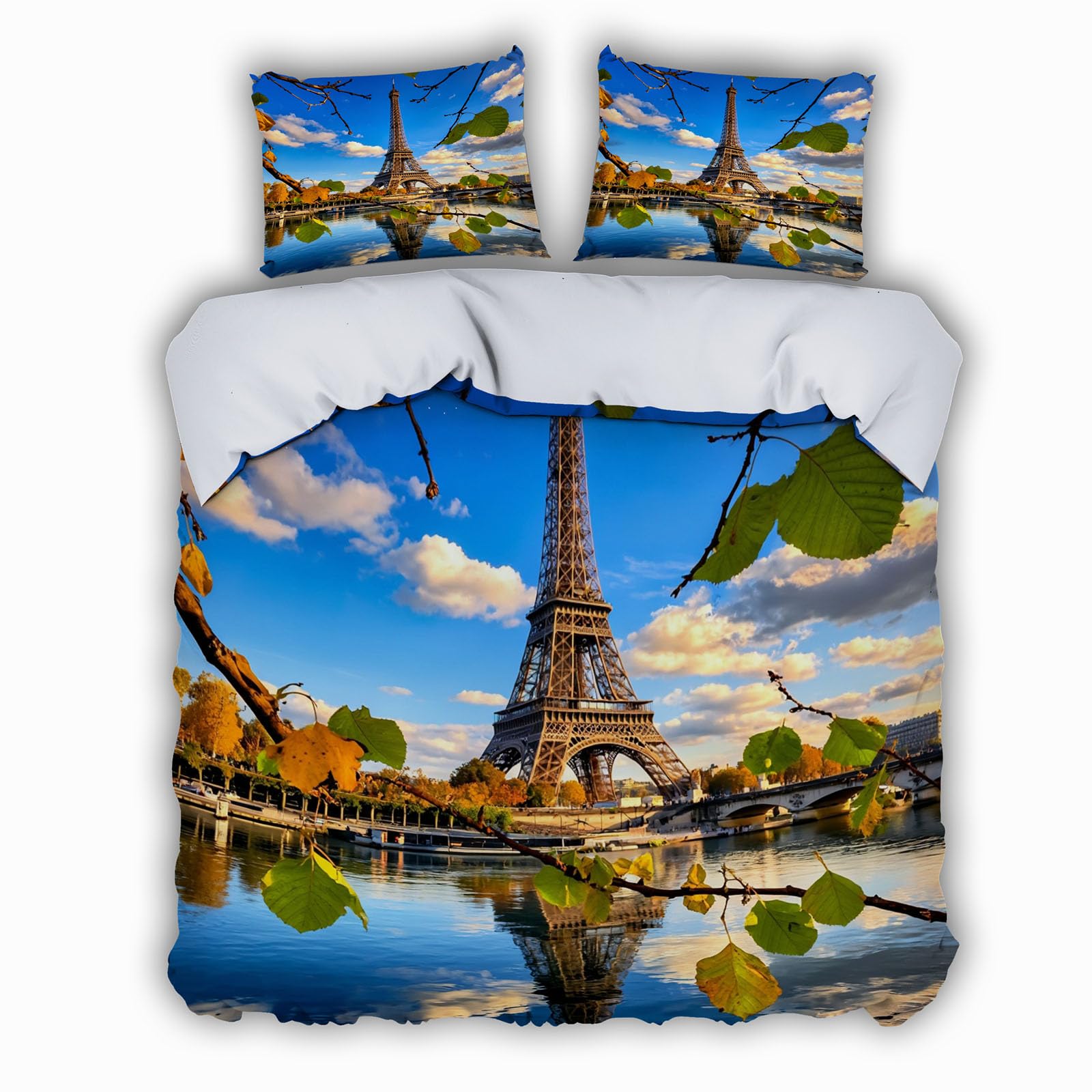 Housse de couette 220x240cm facile à enfiler avec son zip, parure de lit 2 personnes douce sans repassage