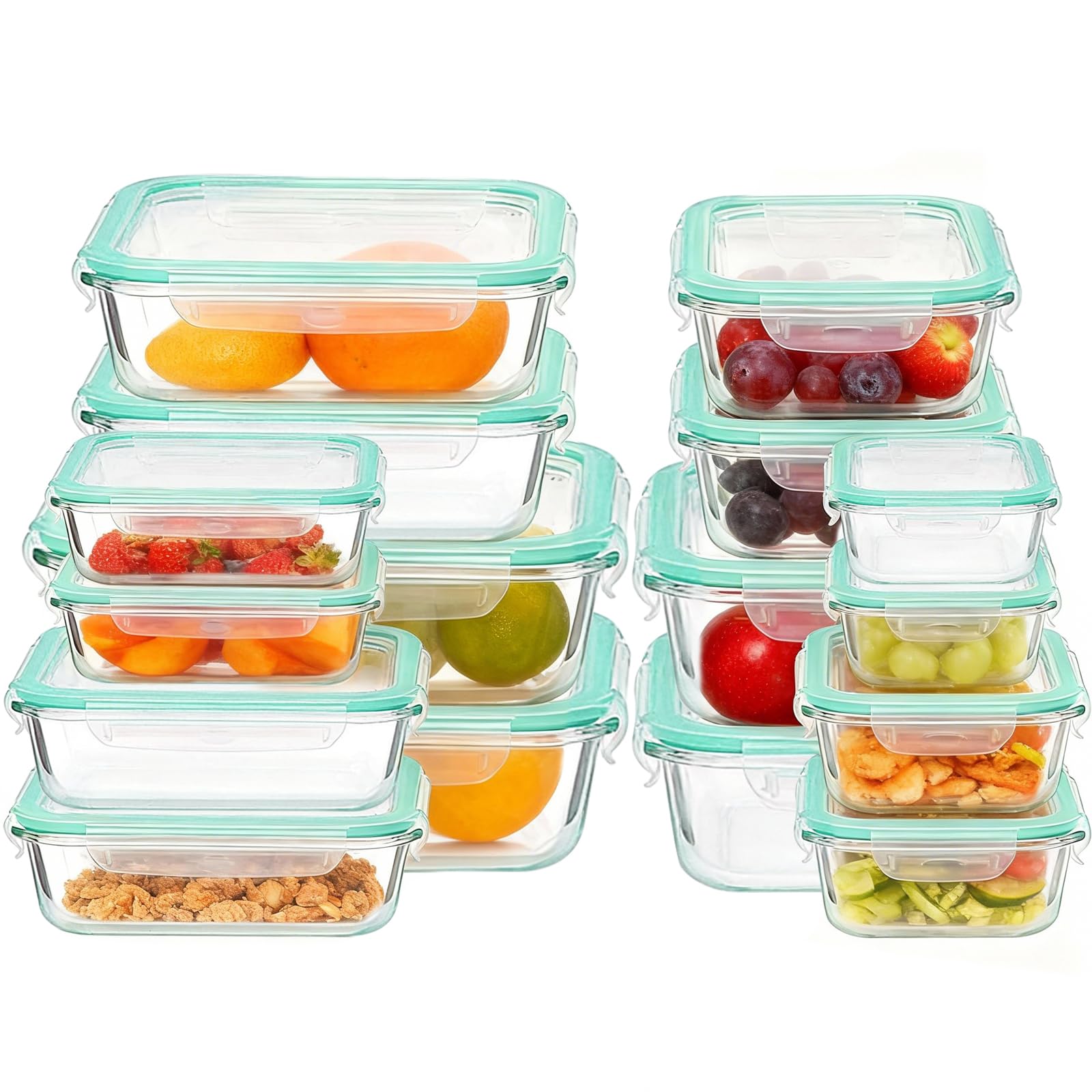 Lot de 16 Boîtes de Conservation en Verre avec Couvercles, 8 Tailles × 2