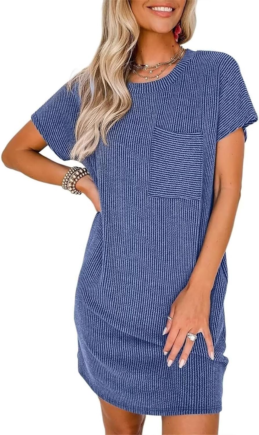 Acelitt womens casual summer mini tshirt dress XS3XL