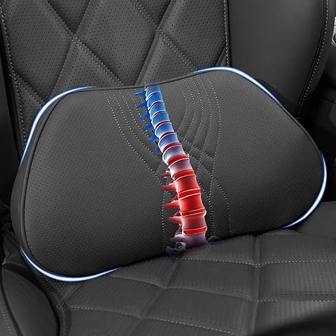Dapucarin Lumbar Support Pillow for Car Seat, Office Chair Leather Memory Foam Lower Back Cushion for Back Pain Relief Improve Posture, Ergonomic Back Rest for Gaming Chair, Black, 1PC