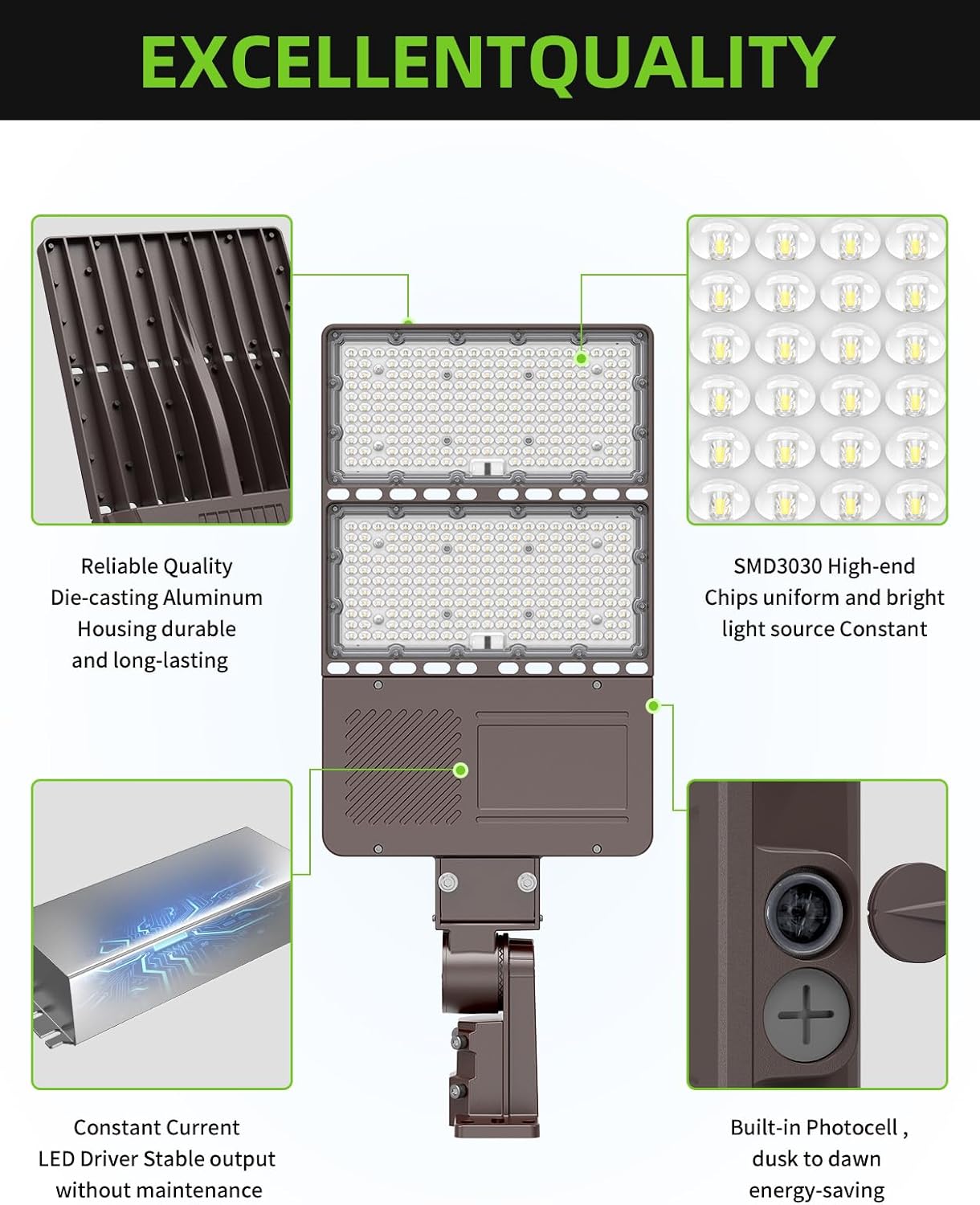 320W LED Parking Lot Light with Photocell 48000LM 5000K ETL DLC Listed LED Shoebox Light Pole Flood Fixture IP65 Commercial Area Lighting Arm Mount Slip Fitter Mount in 1 AC100-277V AC277-480V