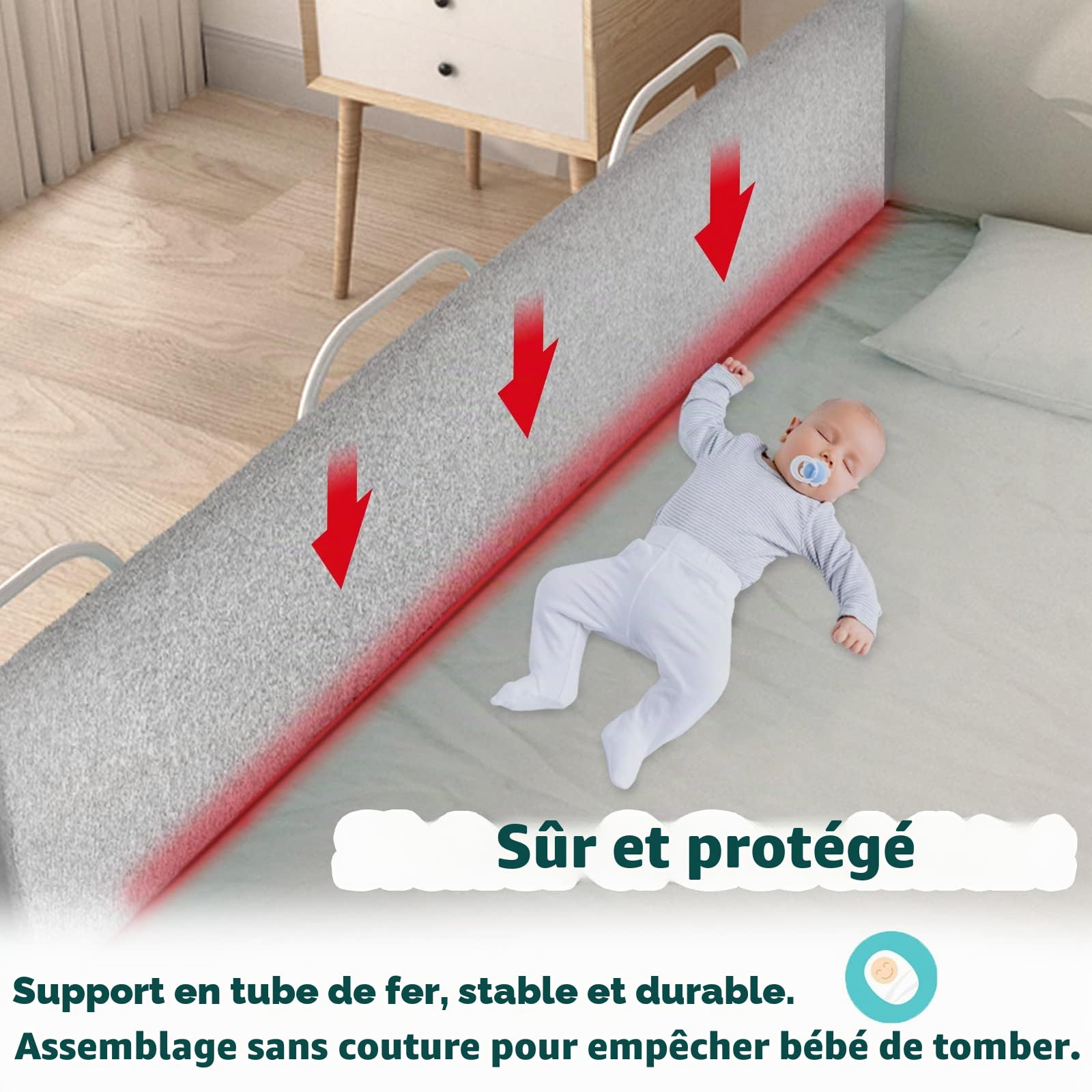 Barrière de lit Protection contre les chutes Forme Réglable Hauteur LZQ