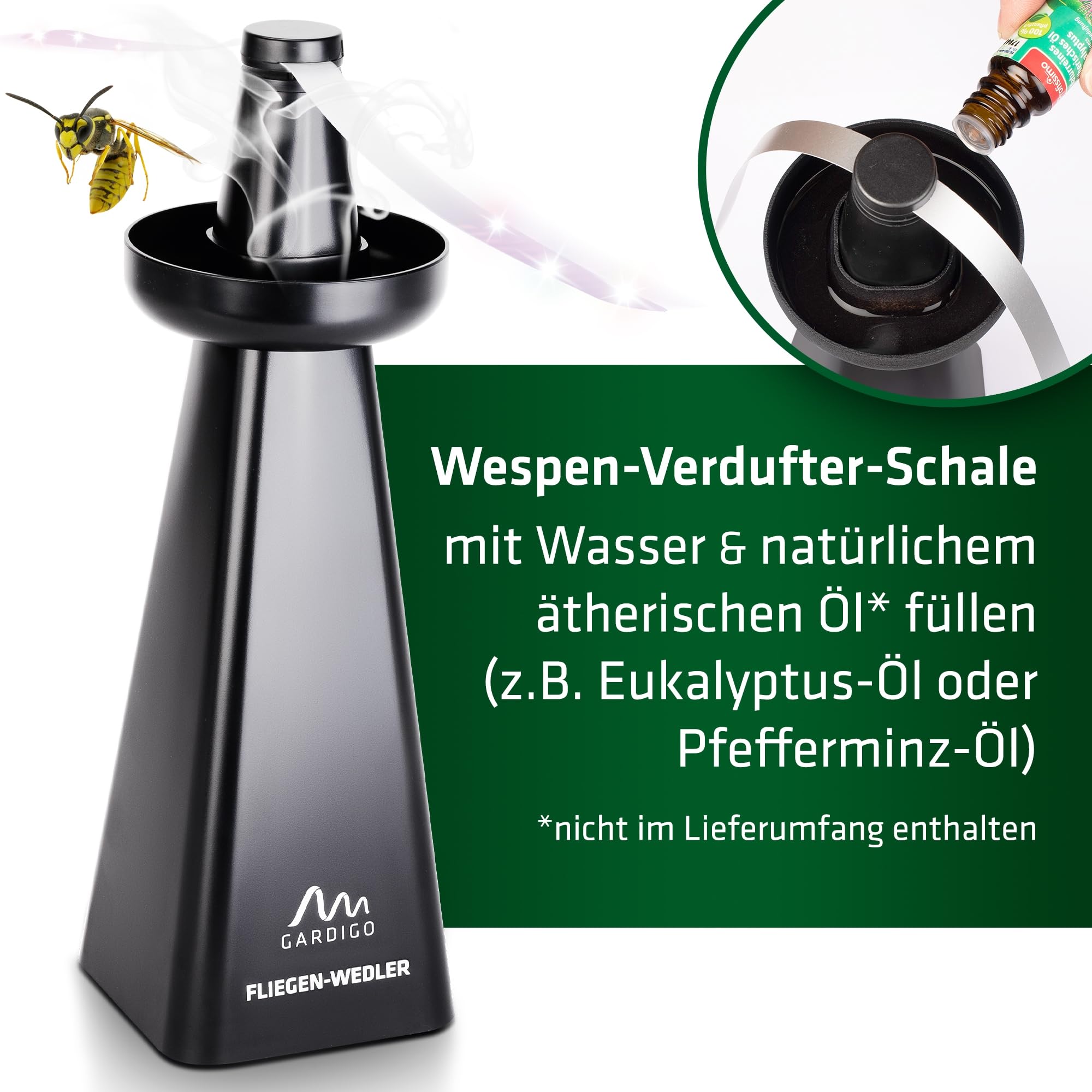 GARDIGO® Wespenwedler - 2er Set I Fliegenwedler mit Wespen Abwehr Schale | Fliegenabwehr, Fliegenvertreiber, Wespenschutz, Mückenabwehr | Insektenschutz