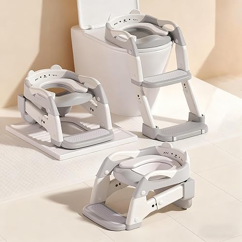 Asiento de entrenamiento para ir al baño, asiento de inodoro mejorado para niños y niñas, inodoro de entrenamiento 3 en 1 con taburete escalonado,