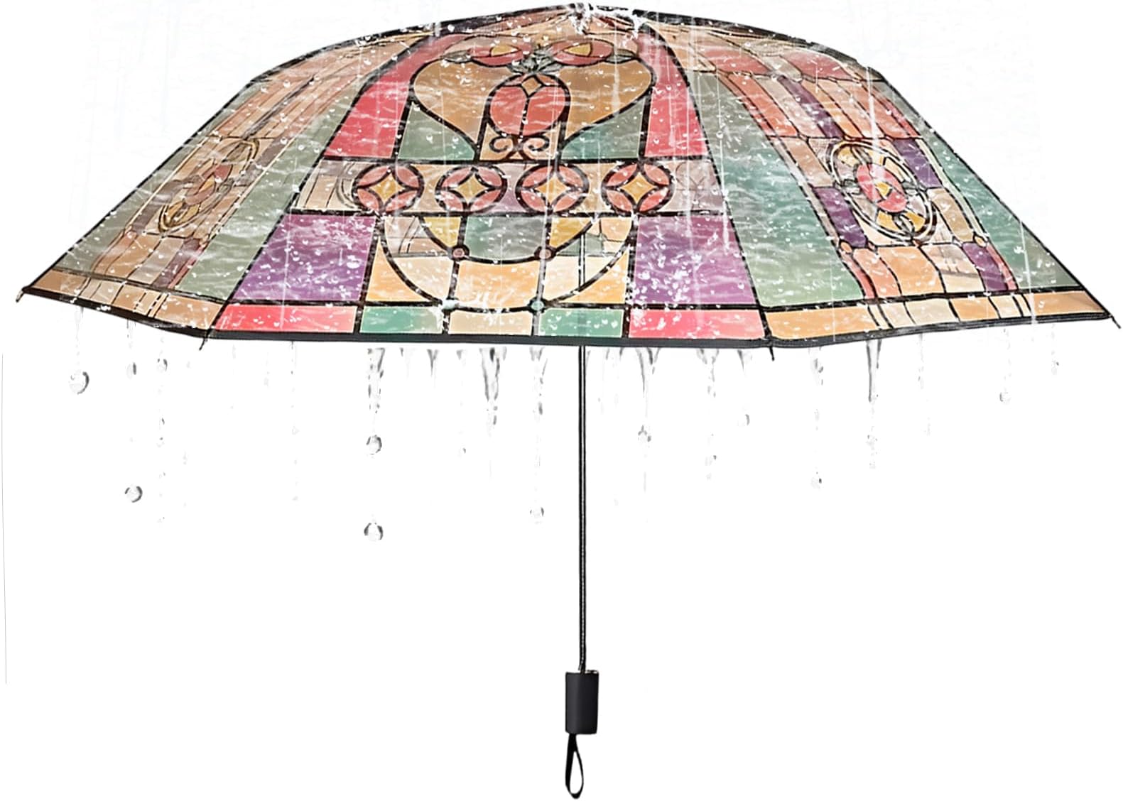 Fancy Umbrella | Manual Clear Stained Glass Umbrella,Ladies Artistic Strong Frame Design Parasol for Commuting Travel Beach Garden Patio College