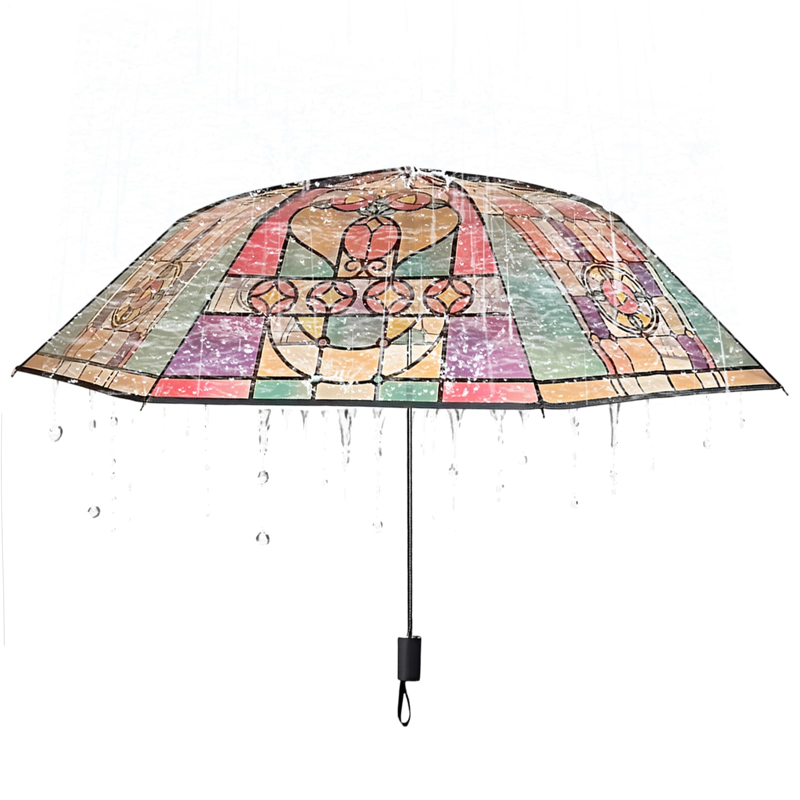 Fancy Umbrella | Manual Clear Stained Glass Umbrella,Ladies Artistic Strong Frame Design Parasol for Commuting Travel Beach Garden Patio College