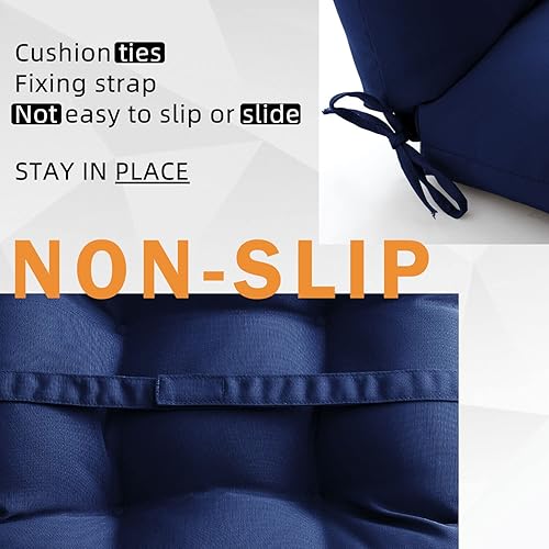 Miniatura 4 de Almohadillas para silla, cojines de asiento y respaldo, almohada impermeable sólida copetuda para interiores y exteriores con lazos, resistente a la