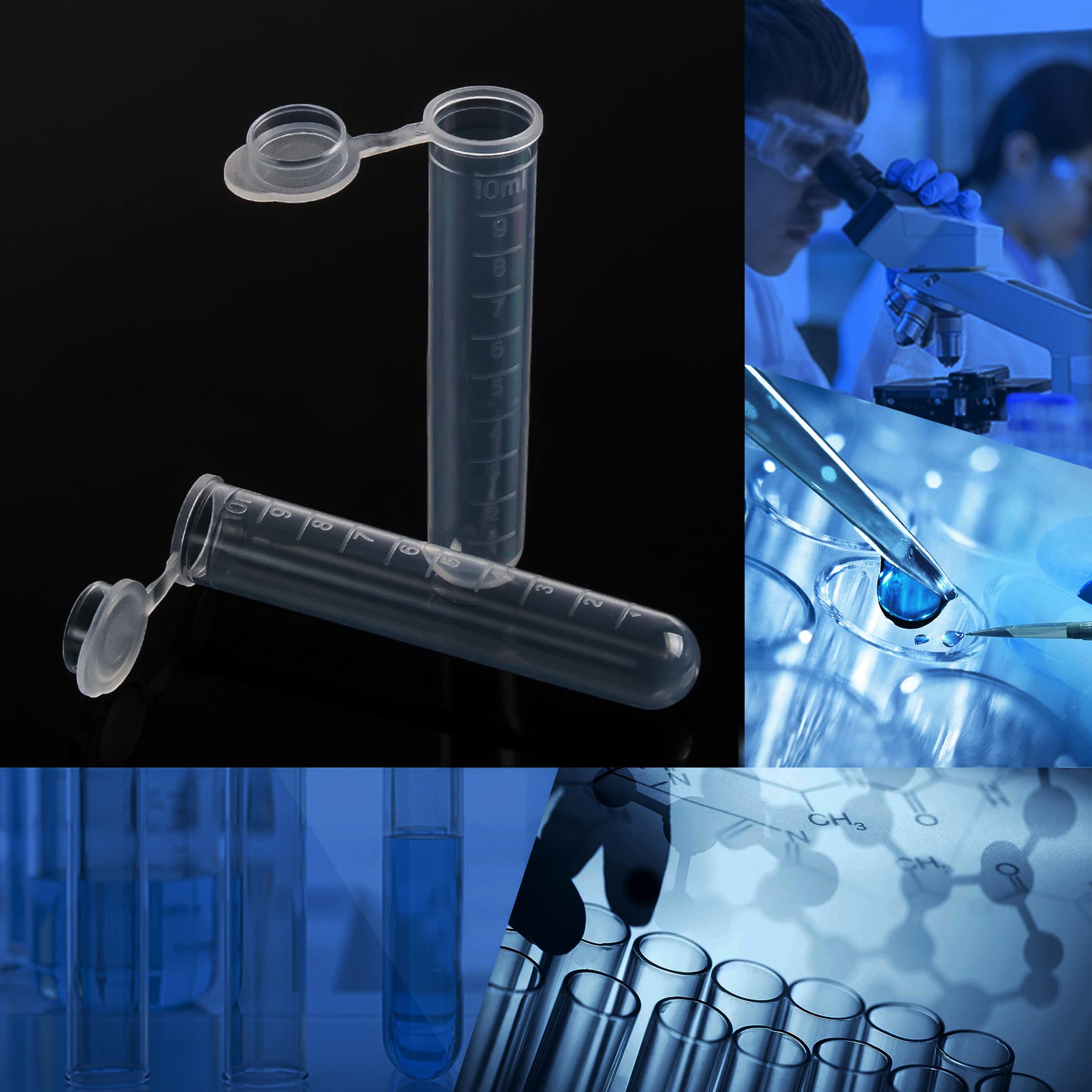 16 tubi da centrifuga in plastica da 10 ml, con tappo a scatto, tubo graduato in polipropilene, fondo rotondo, trasparente, contenitore per barba, campioni di lievit