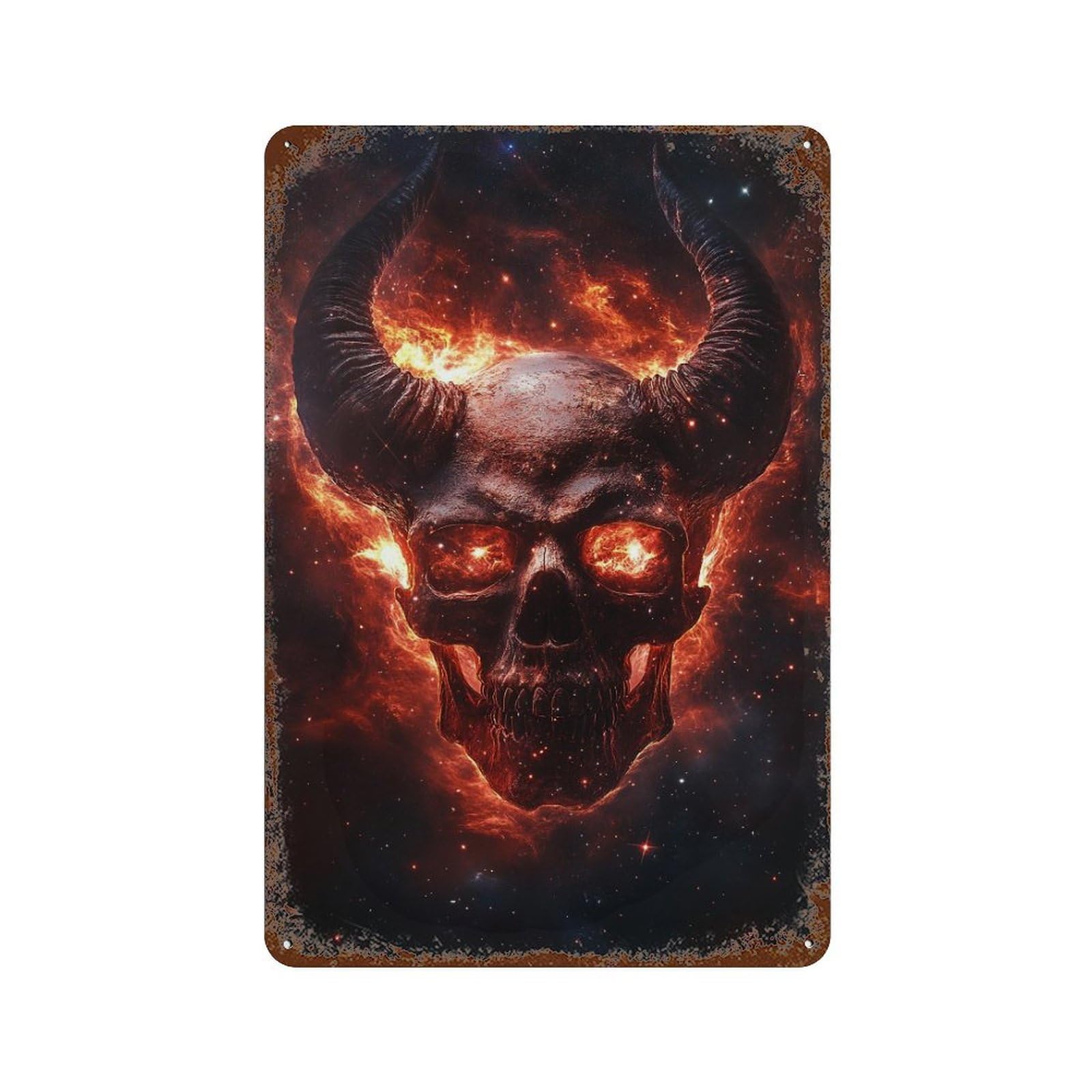 Garage Style Devil Skull Galaxy Art Print Distressed Metal Wall Sign 11.8"x7.9", Novelty Wall Decor for Bar And Workshop
