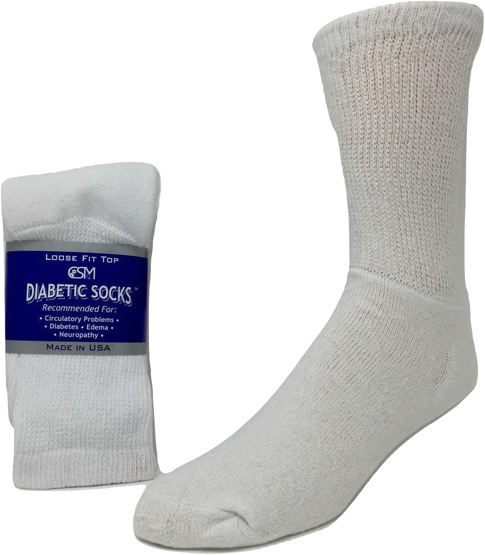 Creswell Diabetic Socks, 3 Pairs, Crew Length, Size 10-13, Large, White