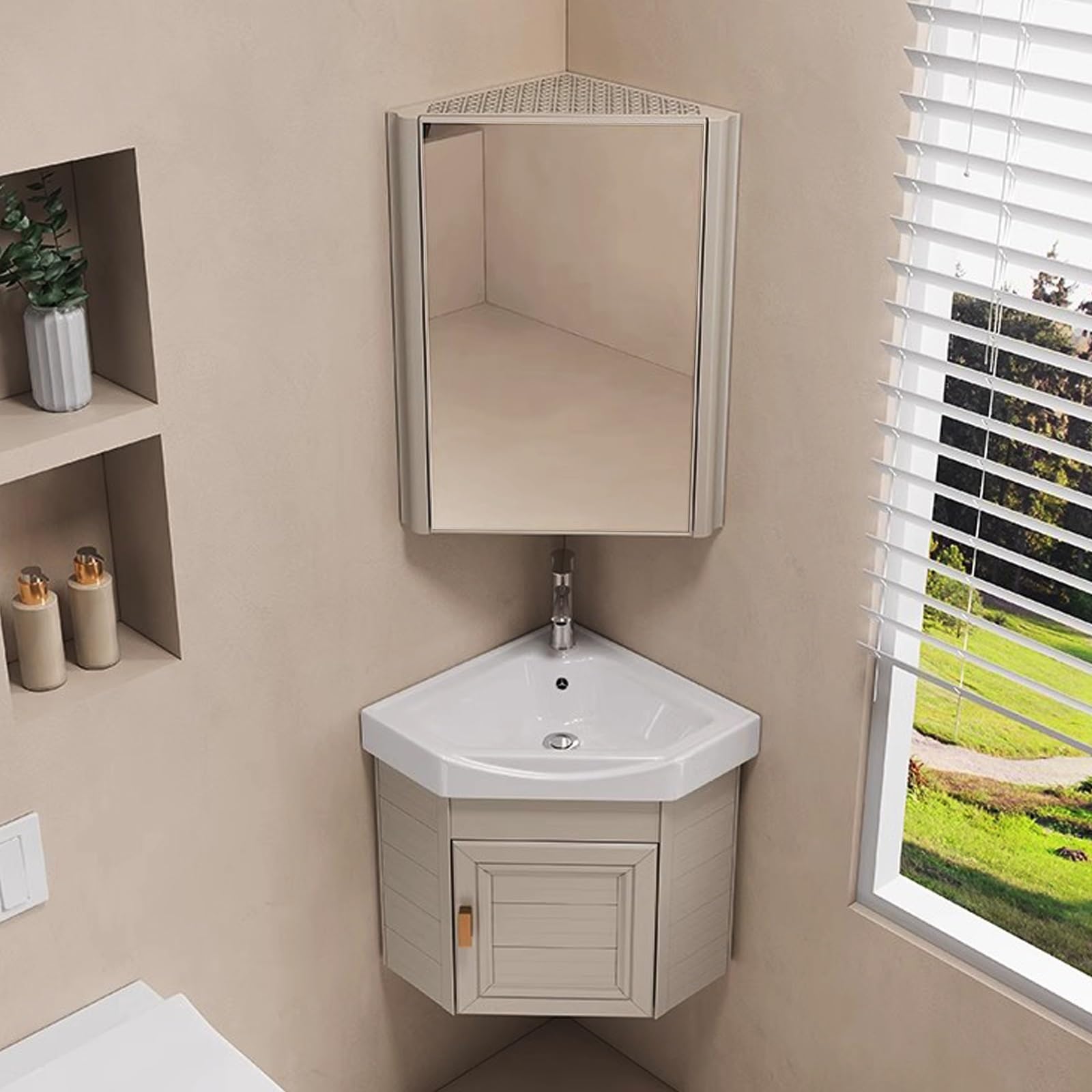 DFGHNBVC Wall Mounted Bathroom Vanity Cabinet With Sink And Mirror, Space-Saving Design For Bathroom, Laundry Room, And Small Spaces,Beige-43Cm/16.5In