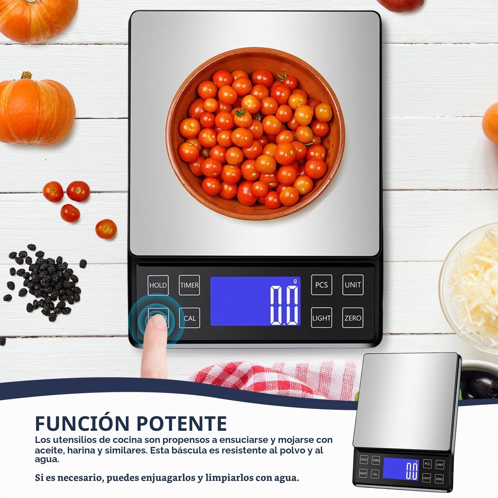 0,1 g/5 kg Báscula de cocina digital grande: báscula de cocina de alta precisión, recargable por USB, plataforma de pesaje de acero inoxidable con bandeja, adecuada para alimentos, cocina, color negro