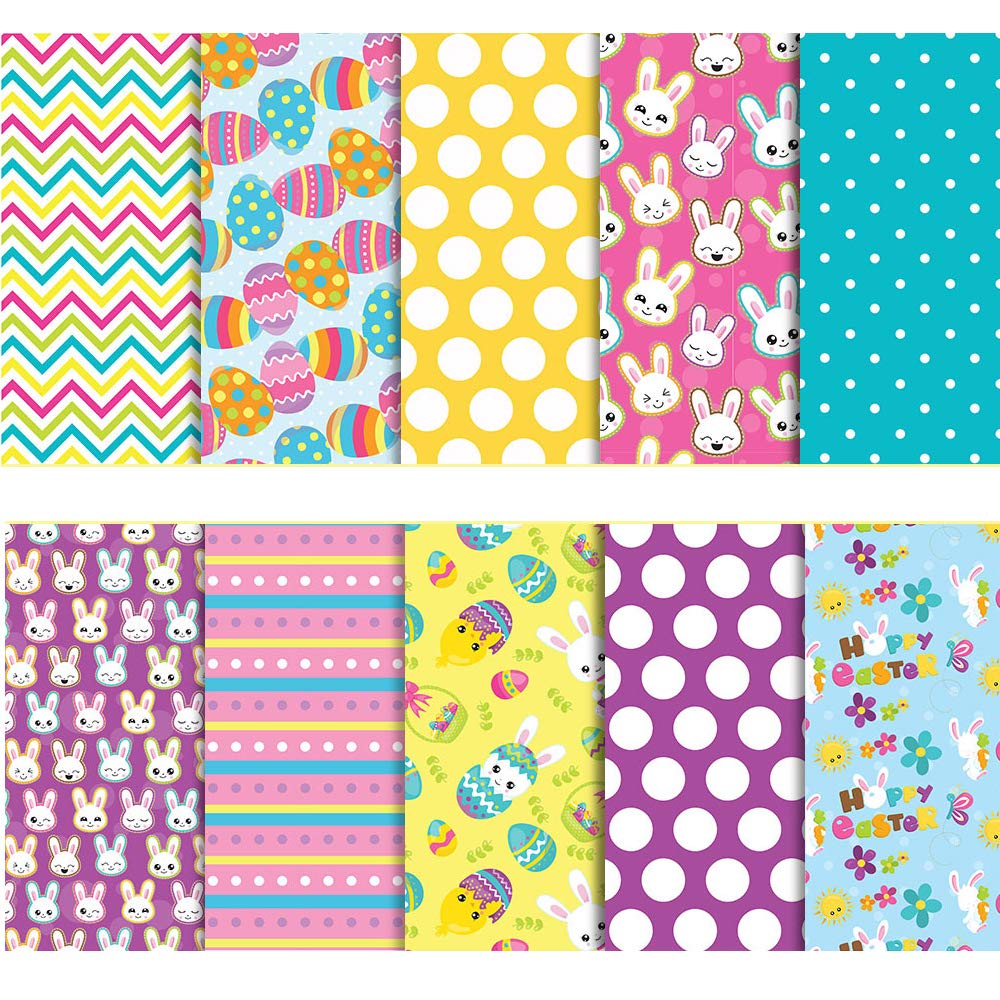 Camelliass #A Easter Cotton Fabric Squares 25Cm X 25Cm 10Pcs, Fabric Patchwork Craft, Quilting Squares Bundles, Rabbit Egg Cotton Fabric For Patchwork Diy Sewing Scrapbooking (10Pcs 25X25cm)