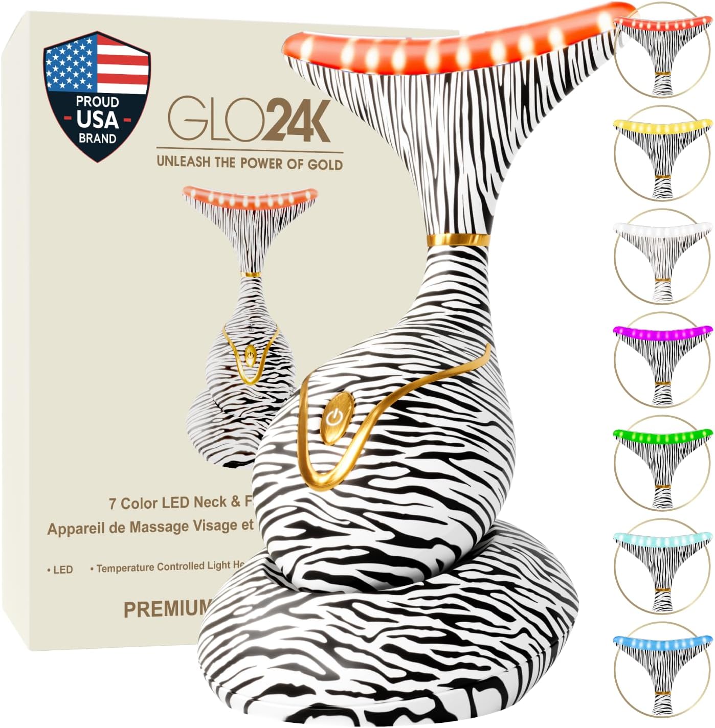 GLO24K Red Light for Face & Neck Beauty Device – 7 in 1 Facial Massager Tool and Neck Care Device for Neckline Care, Face and Neck Massager for Women