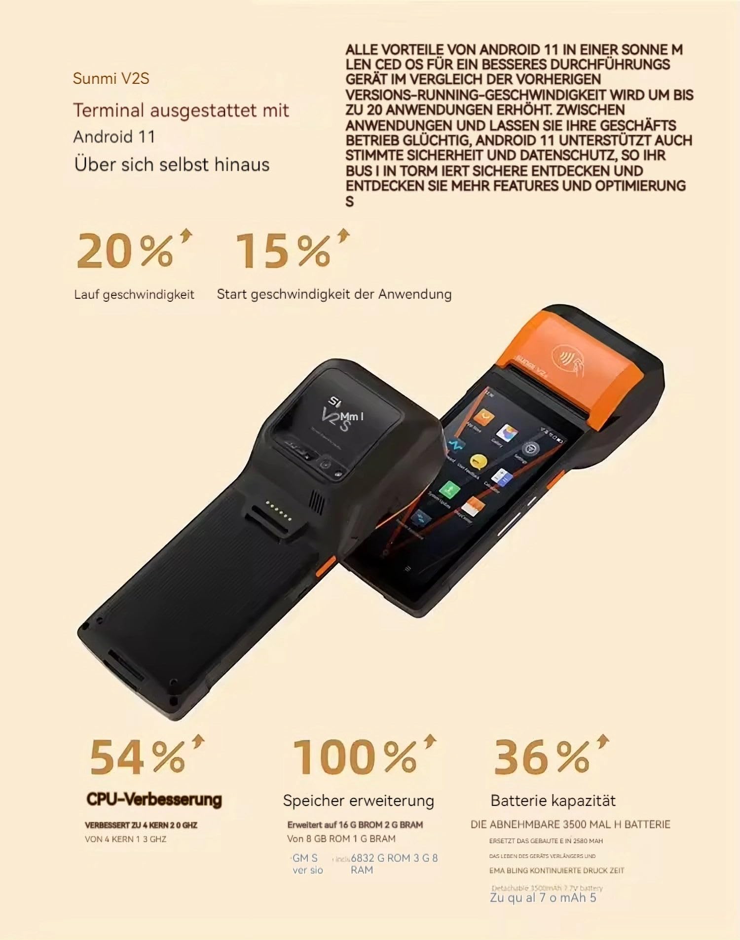 Pos Android 11 Sunmi V2S 3 GB 32 GB 2 x camera 4G Android draagbare POS-terminal met wifi-printer NFC mobiele POS thermische ticket en draagbare printerlabels (4G NFC