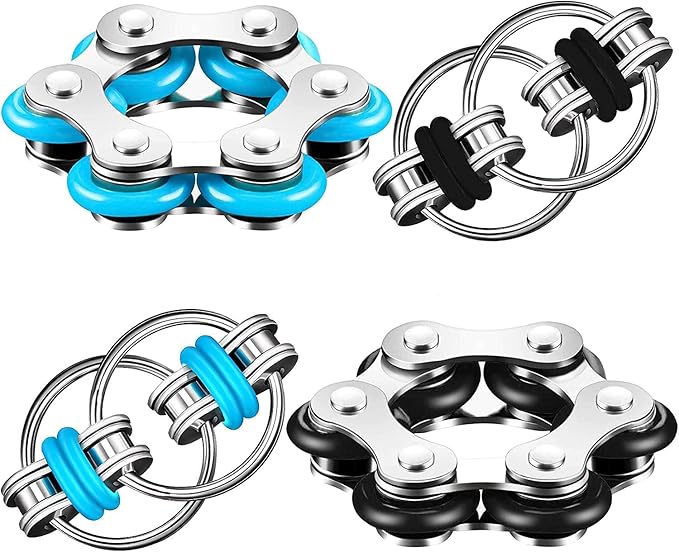 Bike Chain Fidget Toys Set Six Roller Chains & Key Chain Fidget Toy, Hand Fidget Toys for