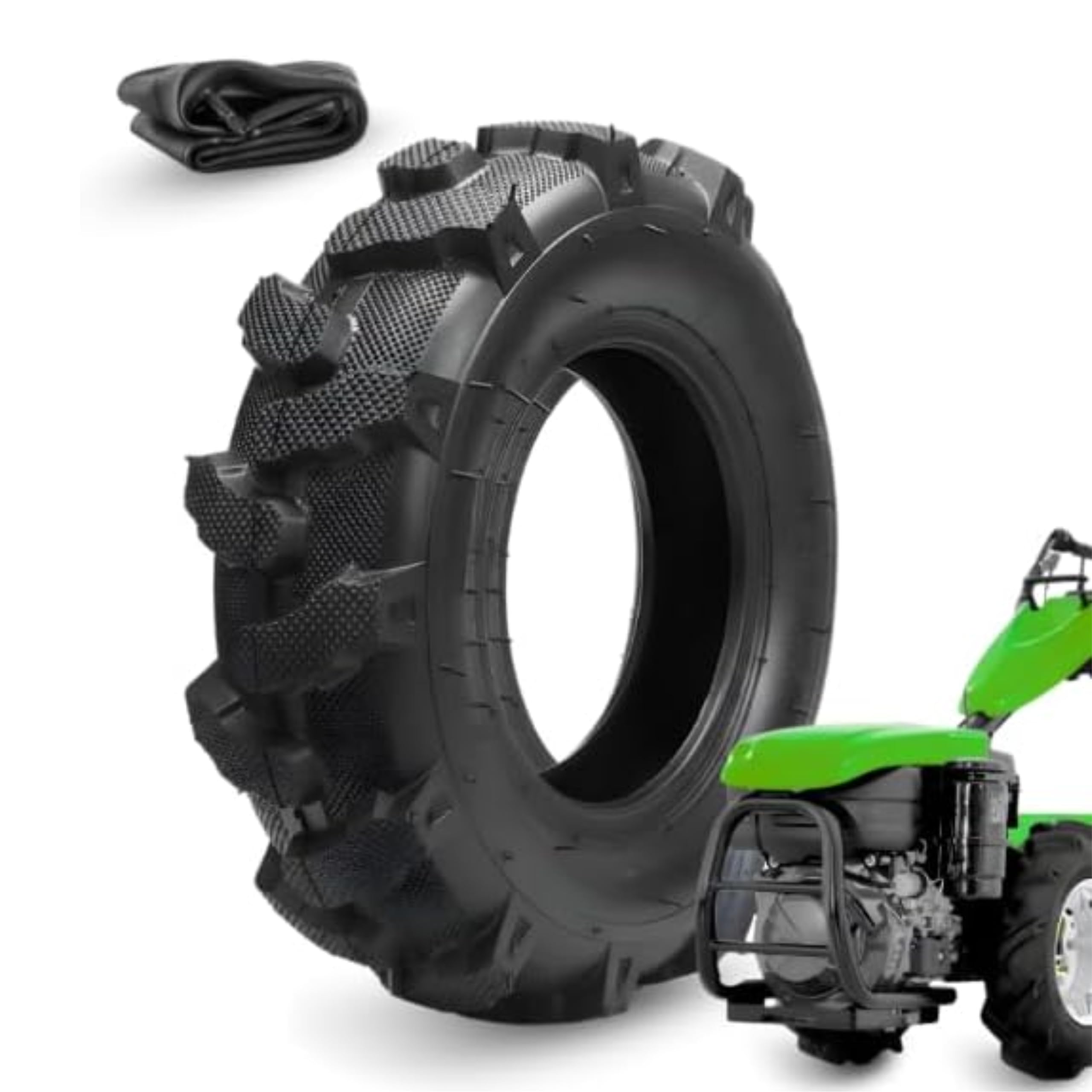 1 Neumático 4.00-10 TM + Cámara de Aire Neumático Ultra Reforzado 8PR Ruedas de Caucho para Uso Agrícola Cortacésped Segadora Motocultor Motor Cultivador
