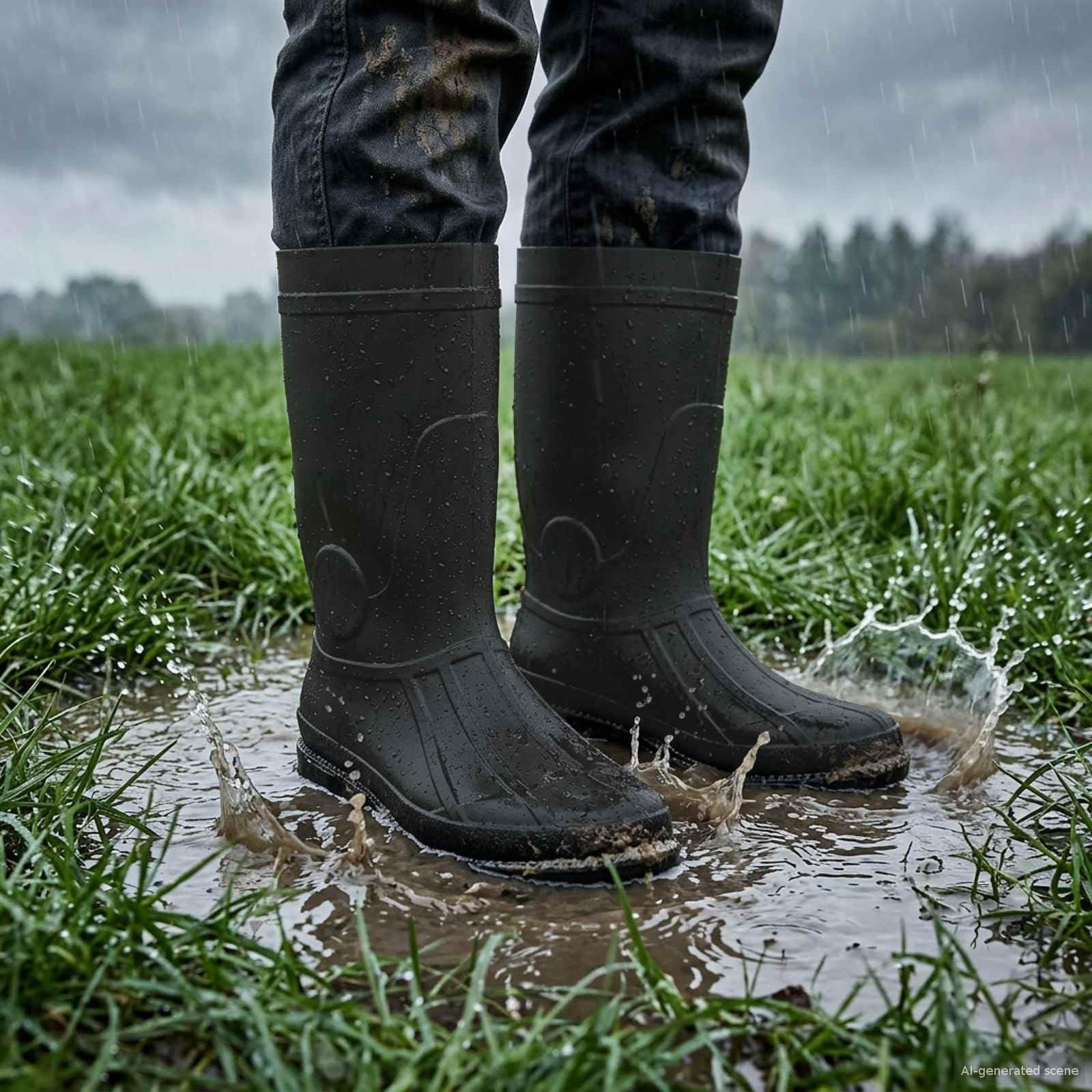 Kalosze z PCW, rozmiar 44, czarne, wodoszczelne, z głęboką profilowaną podeszwą, antypoślizgowe i wodoodporne, do wędkowania, polowania, prac ogrodowych i mokrych warunków