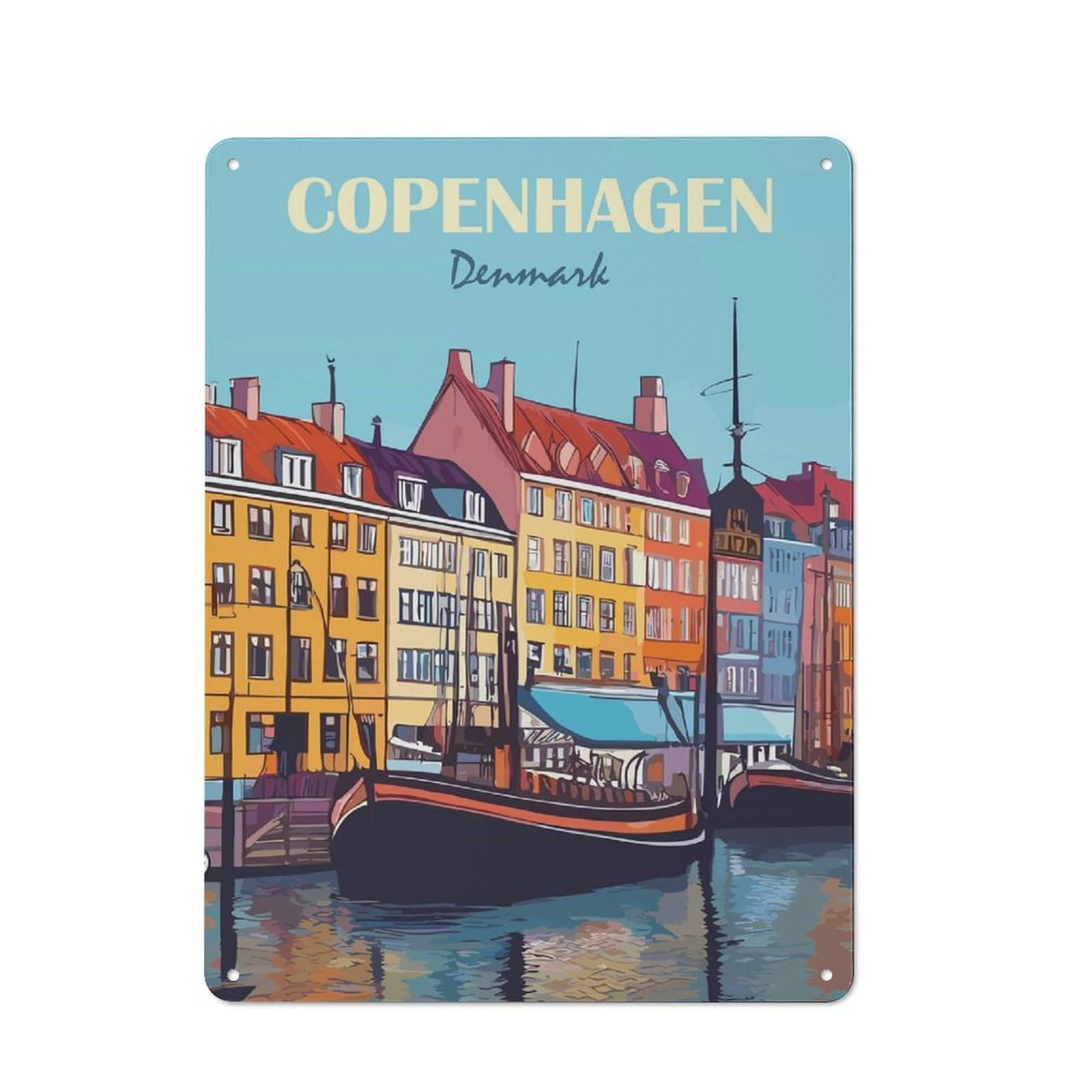 Junmoney Copenhagen Tin Sign 40X30cm With For Living Room Wall, Rustic Decor, For Living Room Decor Lovers
